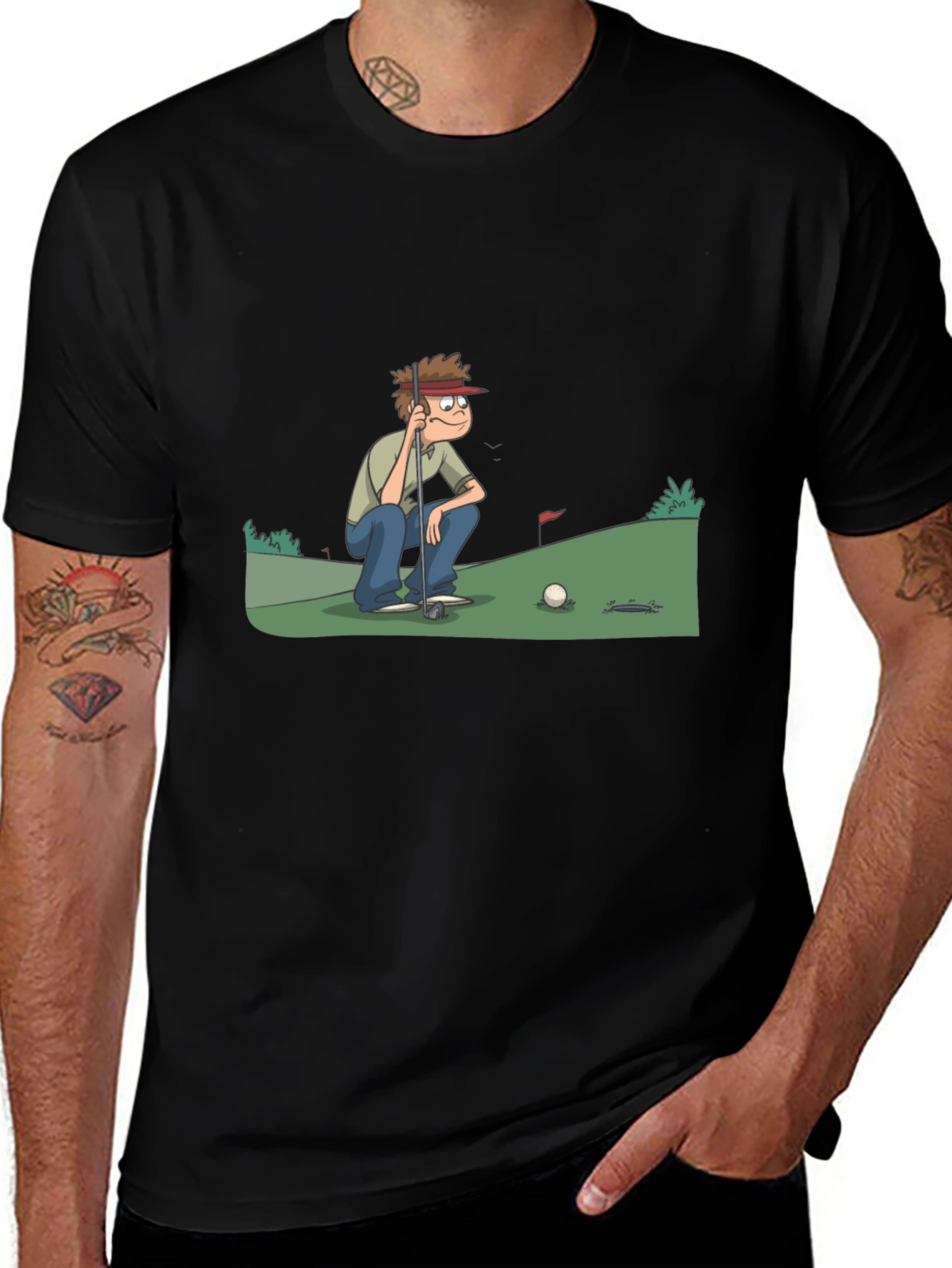 Variant 14 of Golf Cartoon Graphic T-Shirt - Black