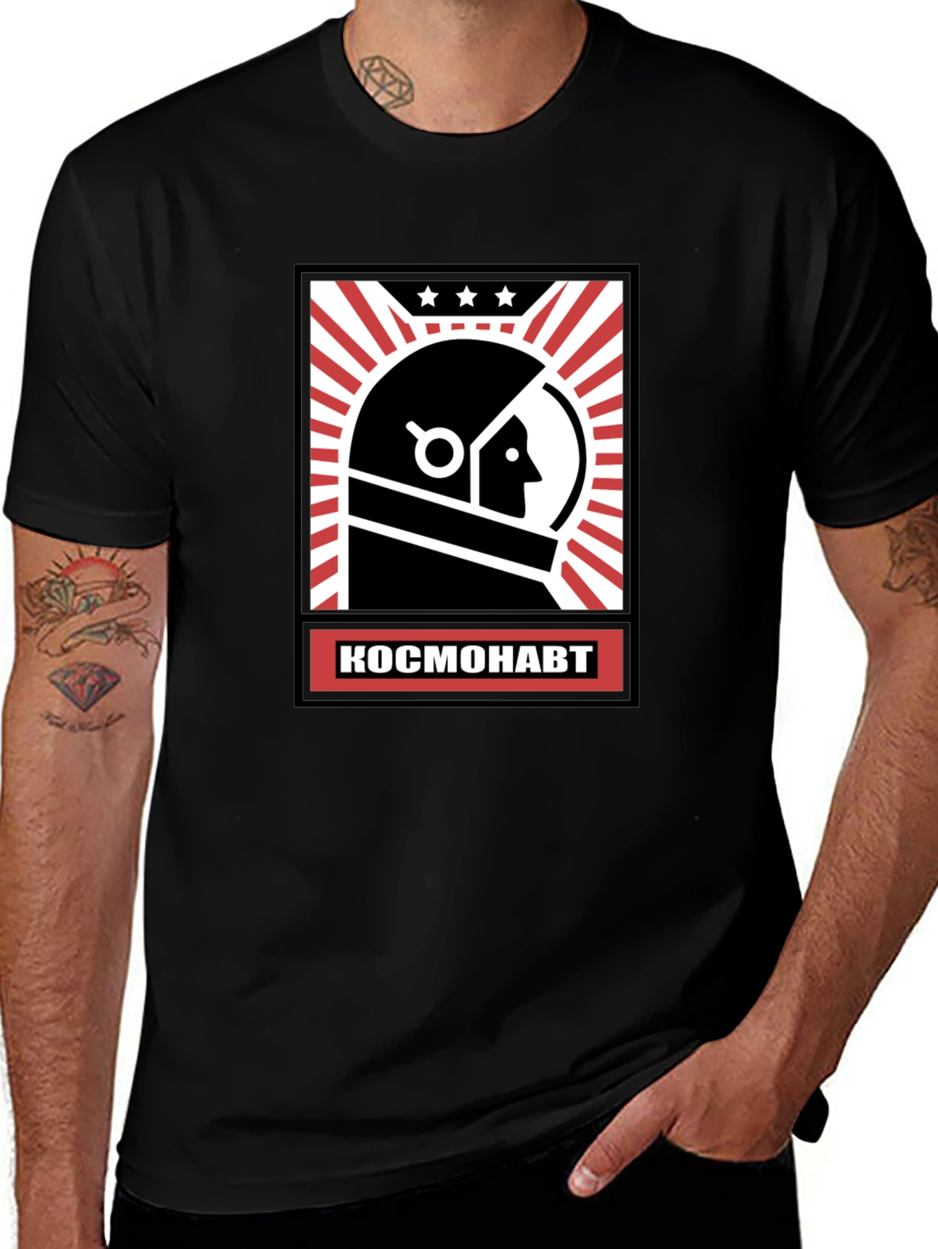 Cosmonaut Graphic Print Black T-Shirt