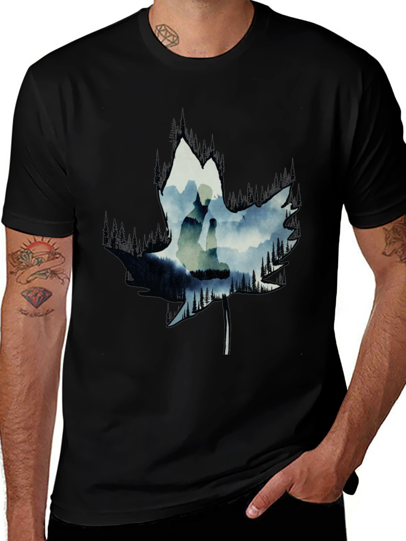 Variant 17 of Nature Maple Leaf Graphic Tee - Black