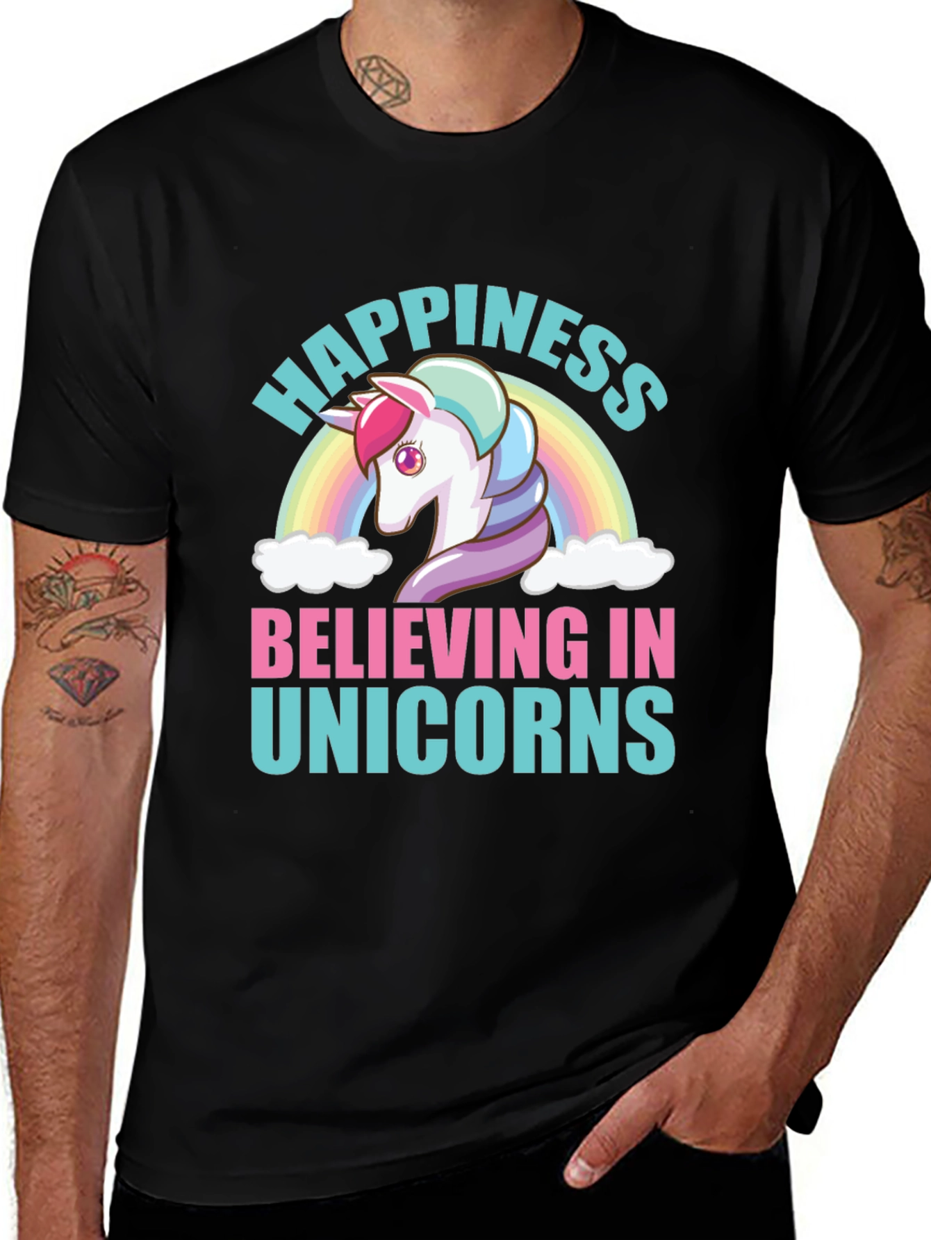 Variant 21 of Happiness Believing in Unicorns Black T-Shirt