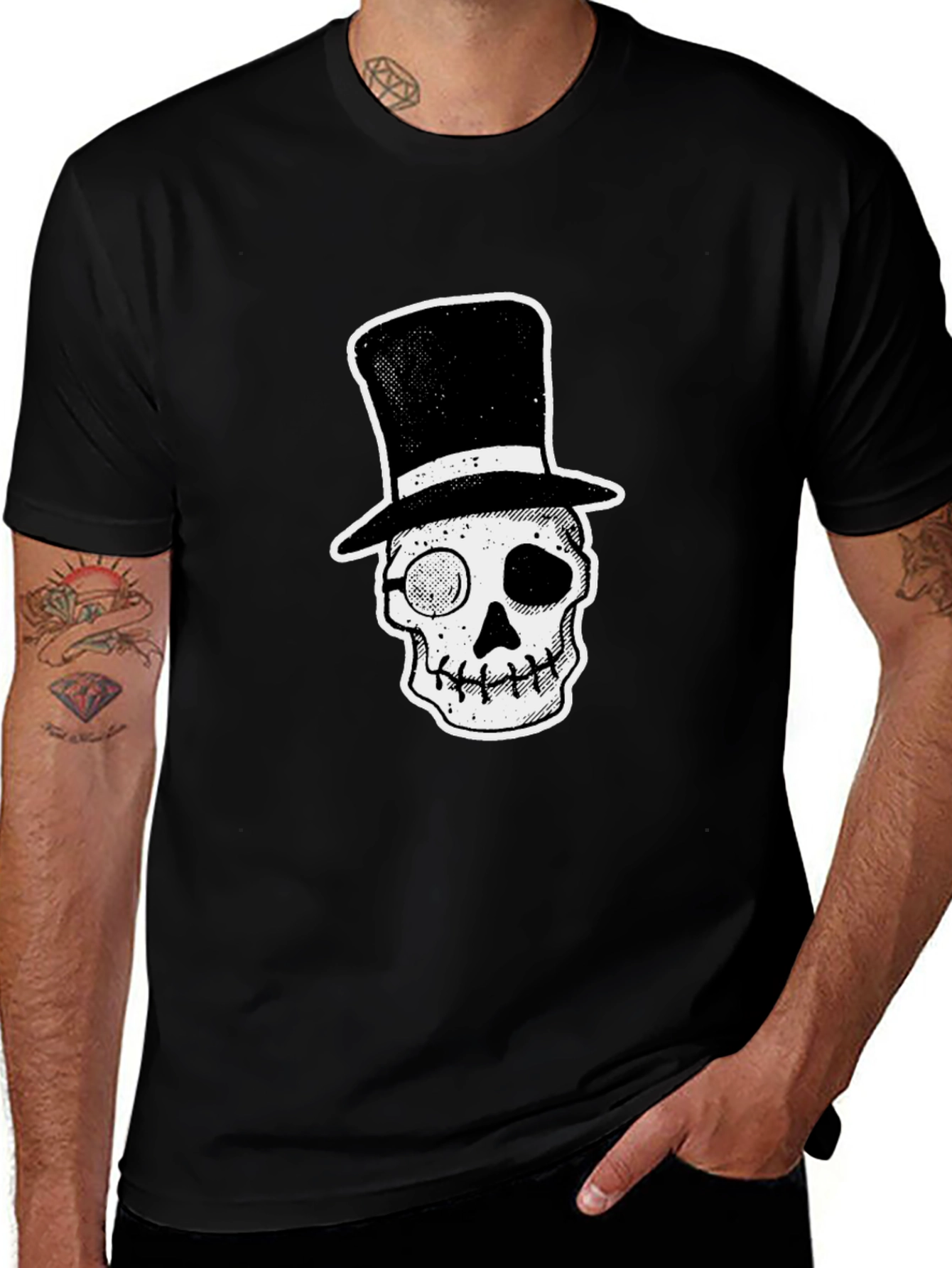 Variant 17 of Skull with Top Hat T-Shirt - Unique Graphic Tee