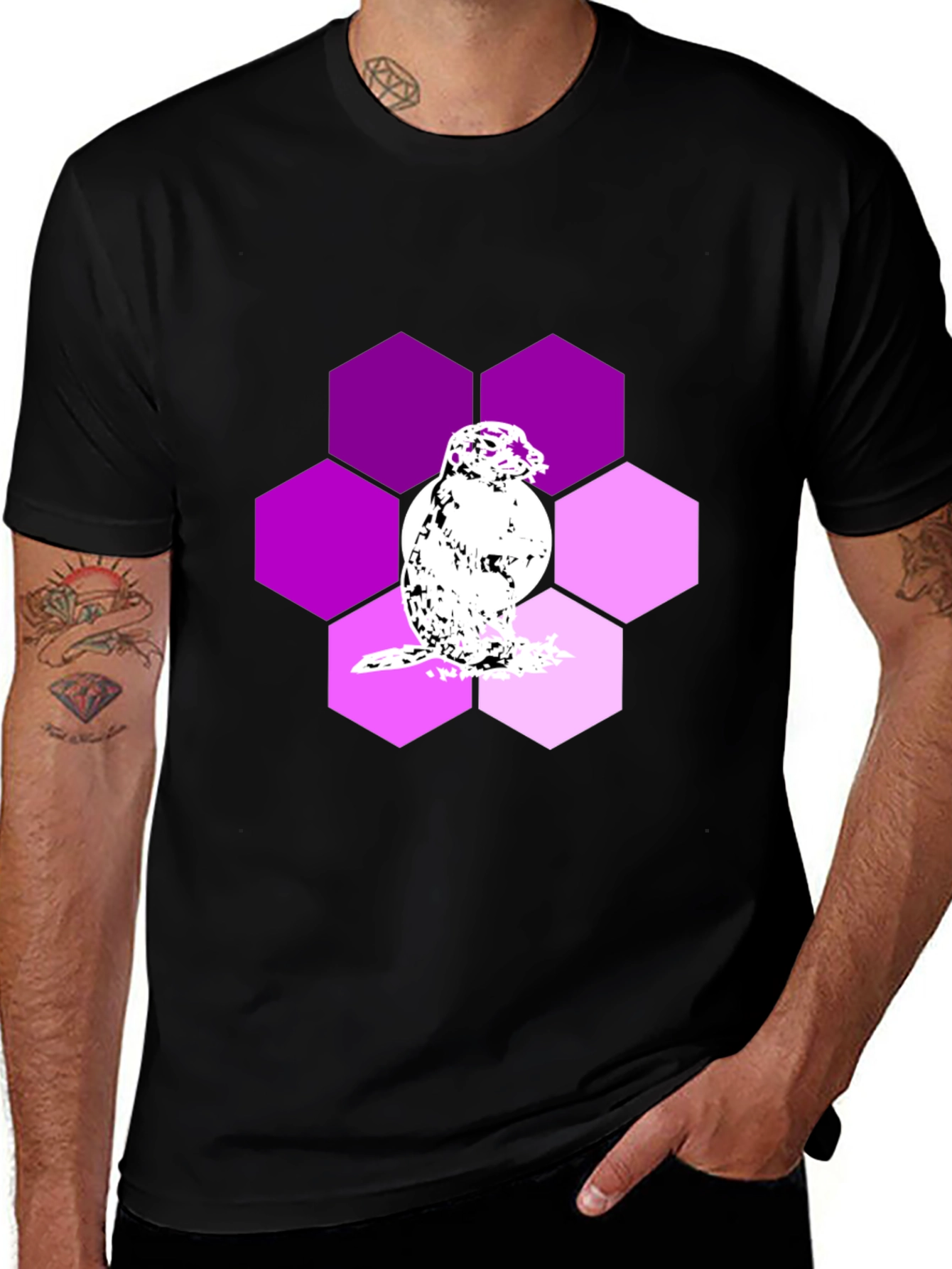 Variant 25 of Hexagon Owl Graphic Tee - Black