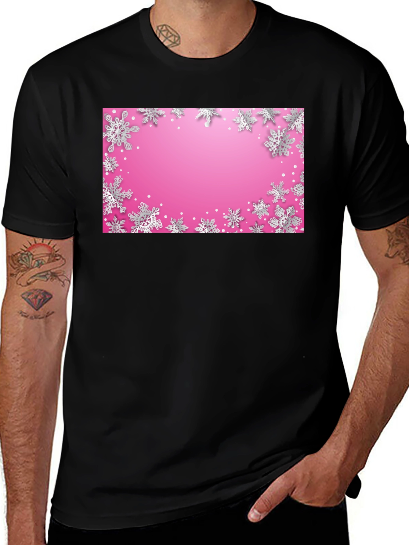 Black Snowflake Pattern Graphic Tee - Stylish Holiday Apparel main image
