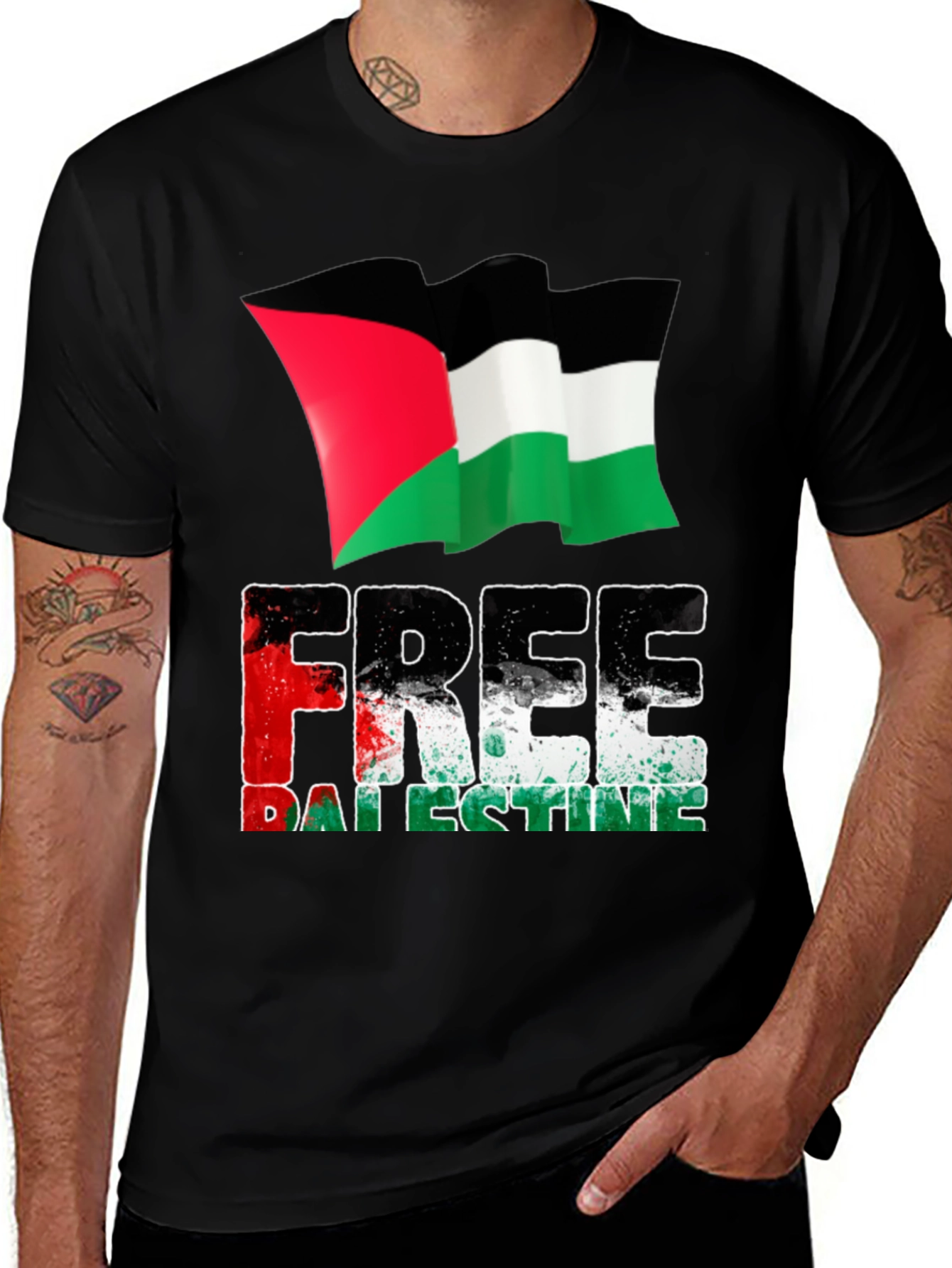 Free Palestine T-Shirt - Waving Flag Design
