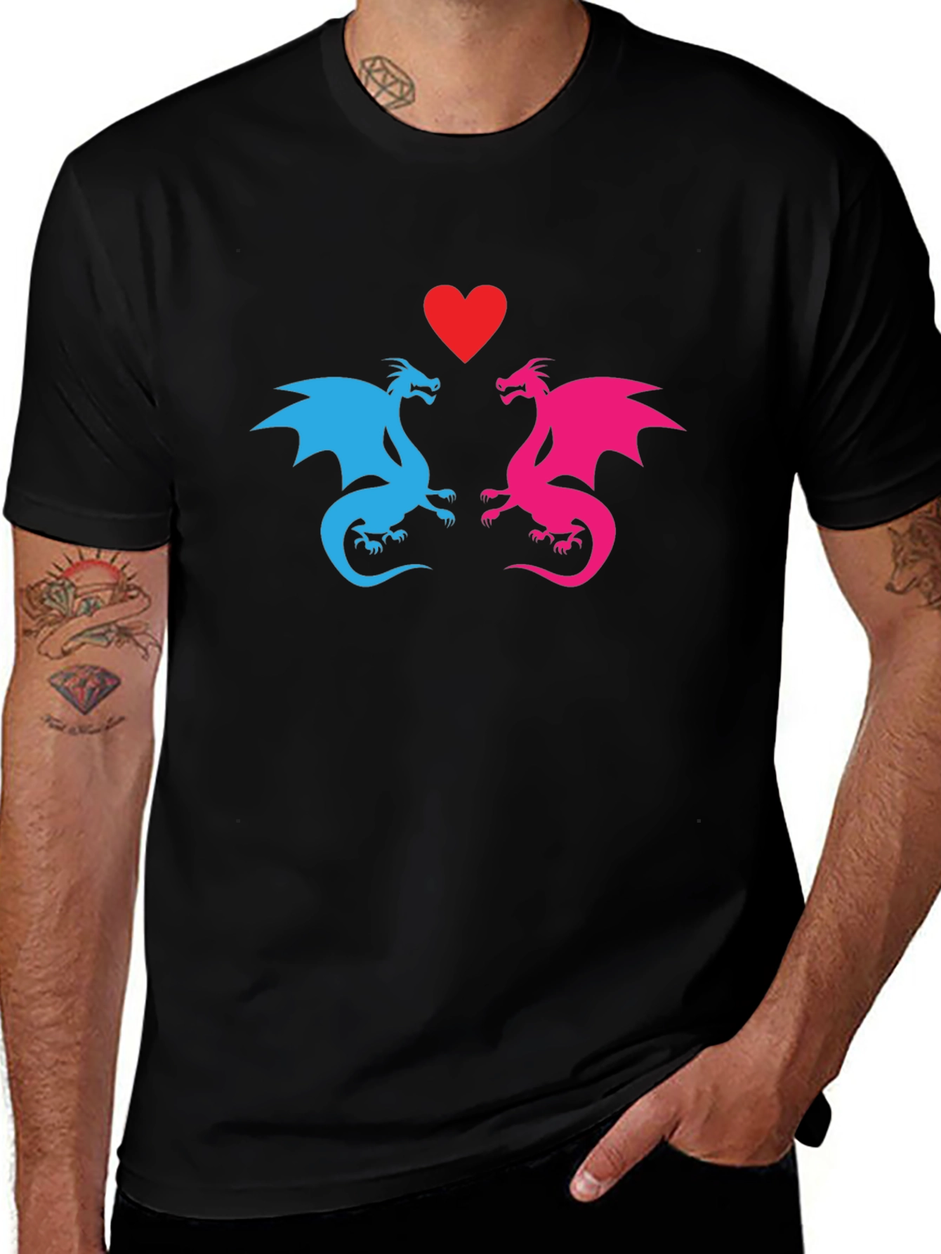 Dragon Love T-Shirt - Blue & Pink Dragon Heart Tee