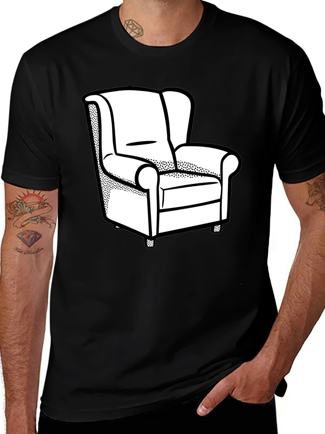 Variant 28 of Novelty Armchair Graphic Print Black T-Shirt
