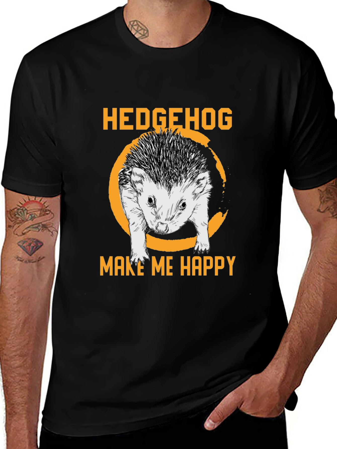 Variant 14 of Hedgehog Make Me Happy Black Graphic Tee