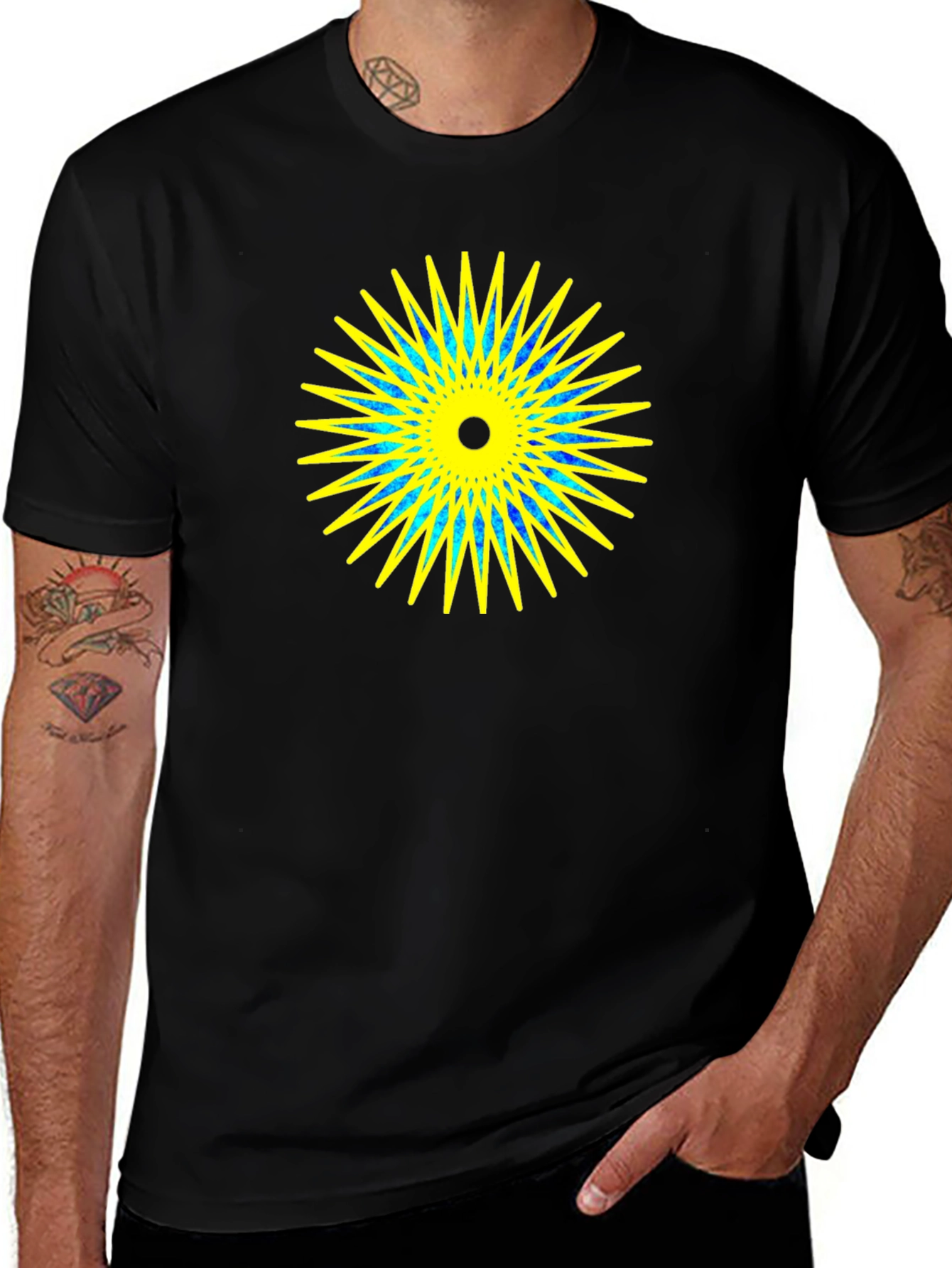 Variant 8 of Geometric Starburst Graphic Black T-Shirt