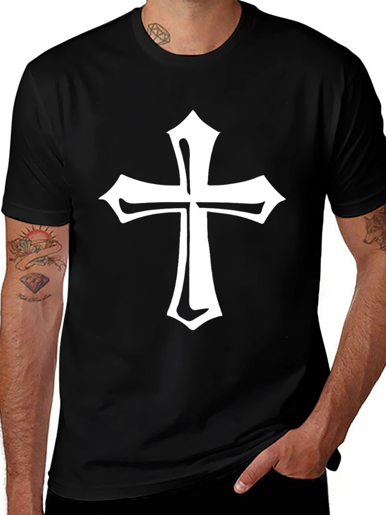 Variant 8 of Black Tee with White Cross Graphic