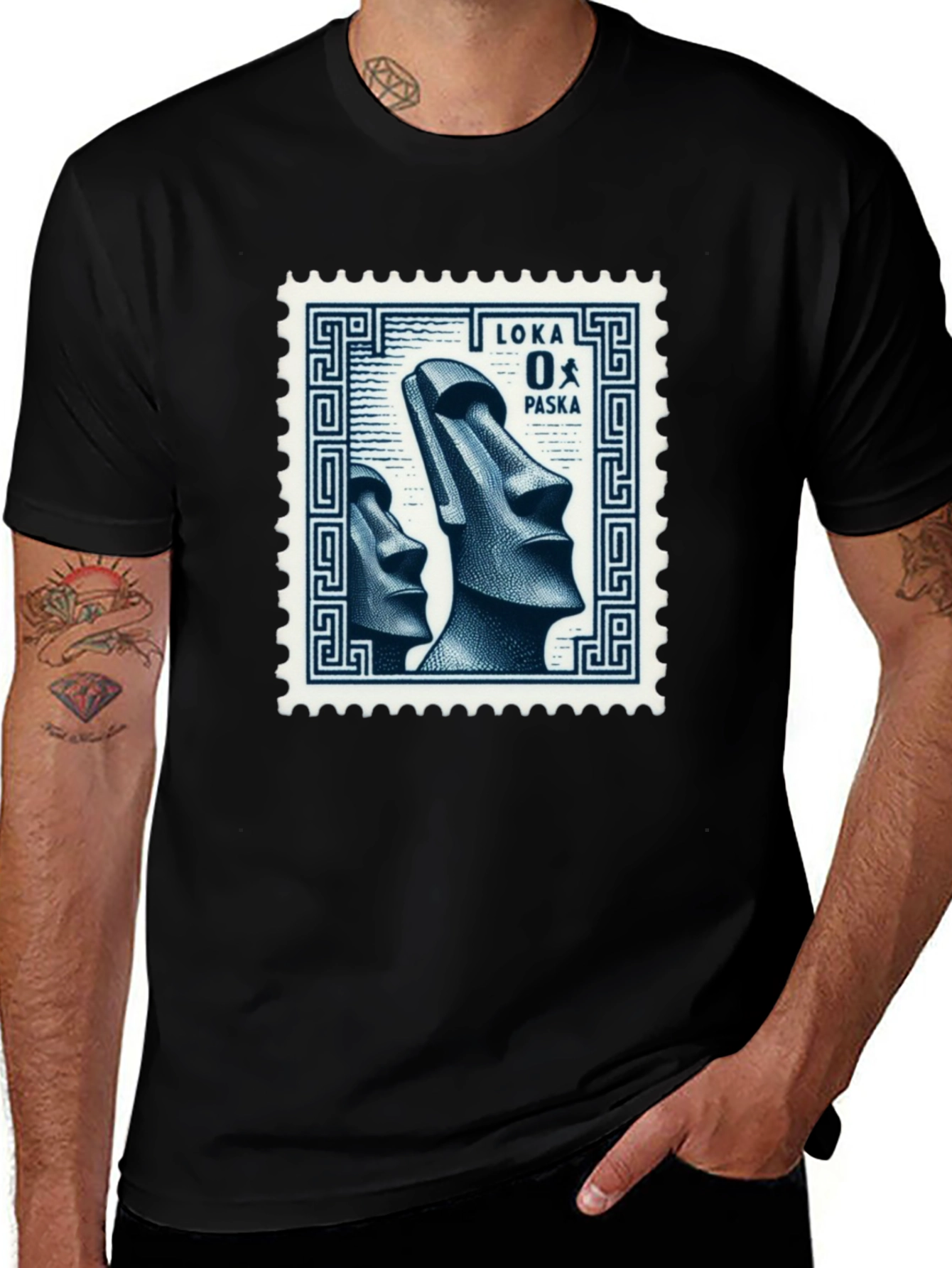 Moai Easter Island Stamp Graphic T-Shirt