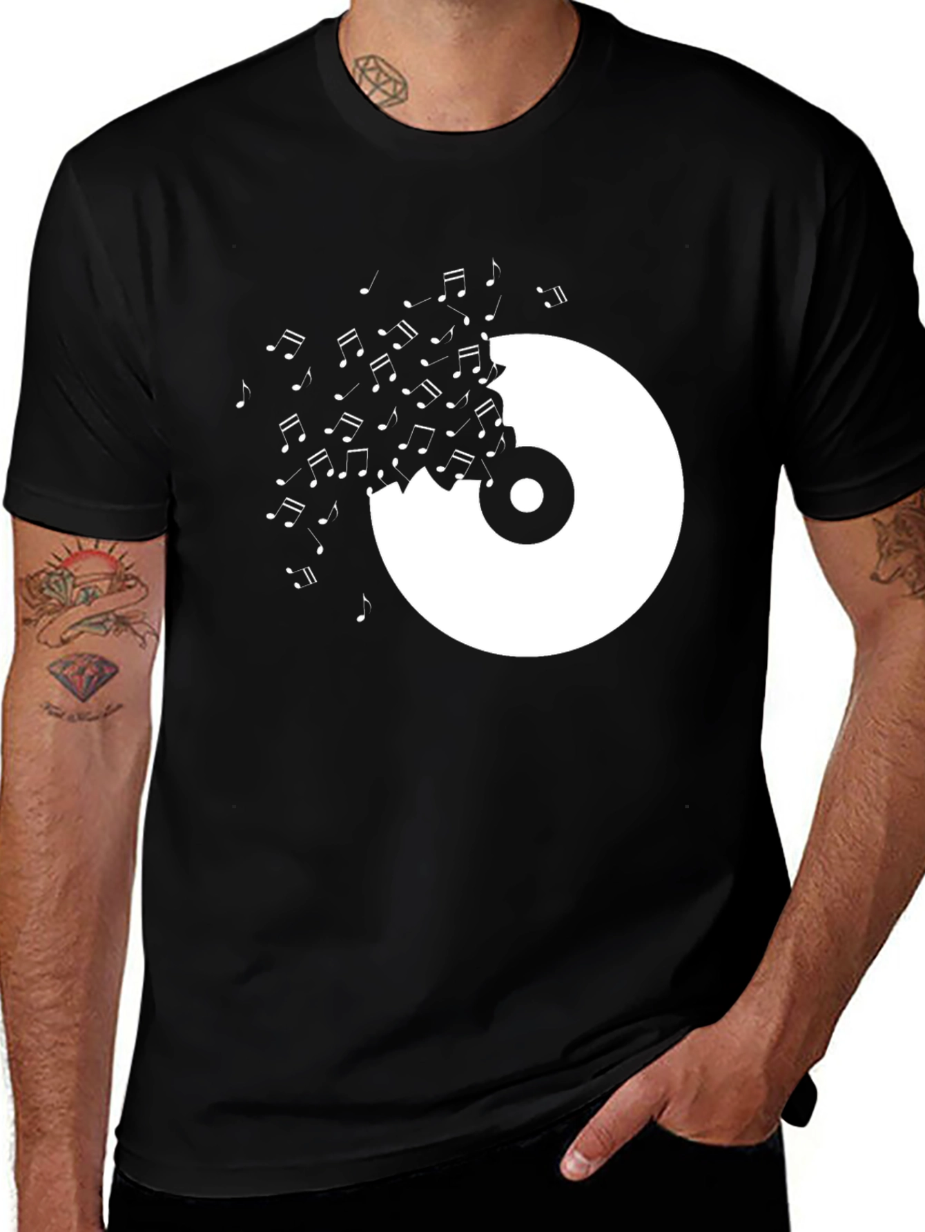 Variant 6 of Music Notes Vinyl Graphic T-Shirt - Black
