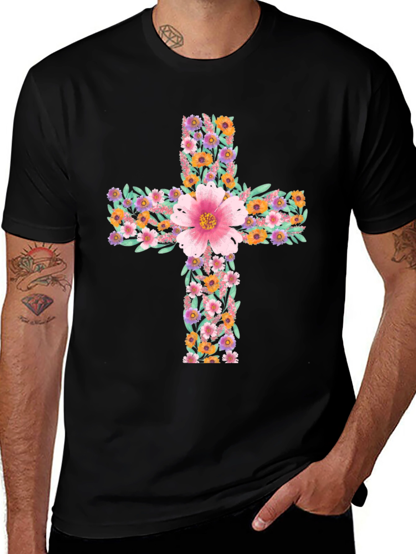 Variant 30 of Floral Cross Graphic Tee - Stylish Christian Apparel