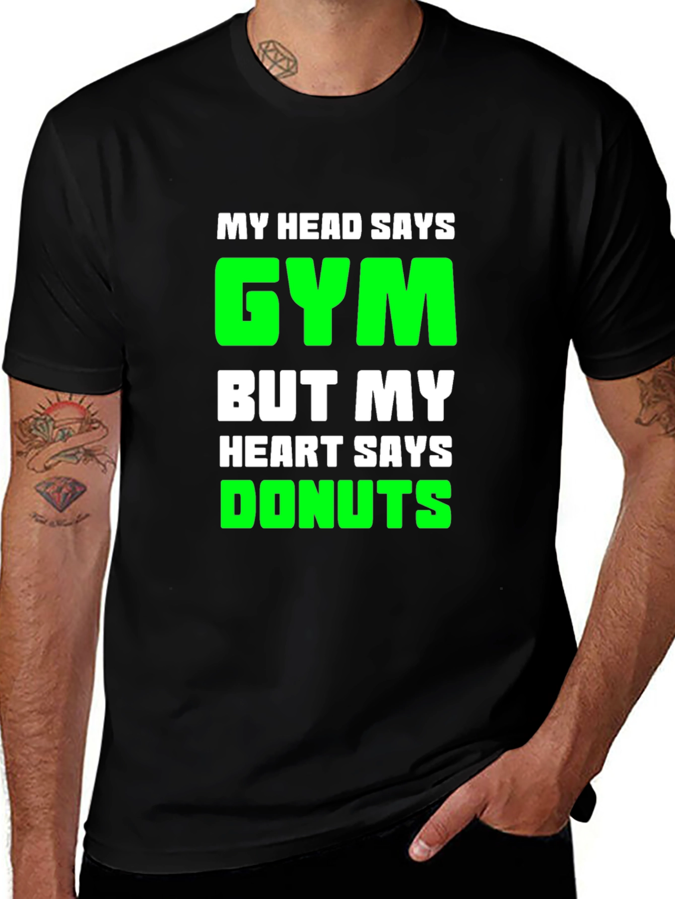 My Head Says Gym, Heart Says Donuts Funny T-Shirt