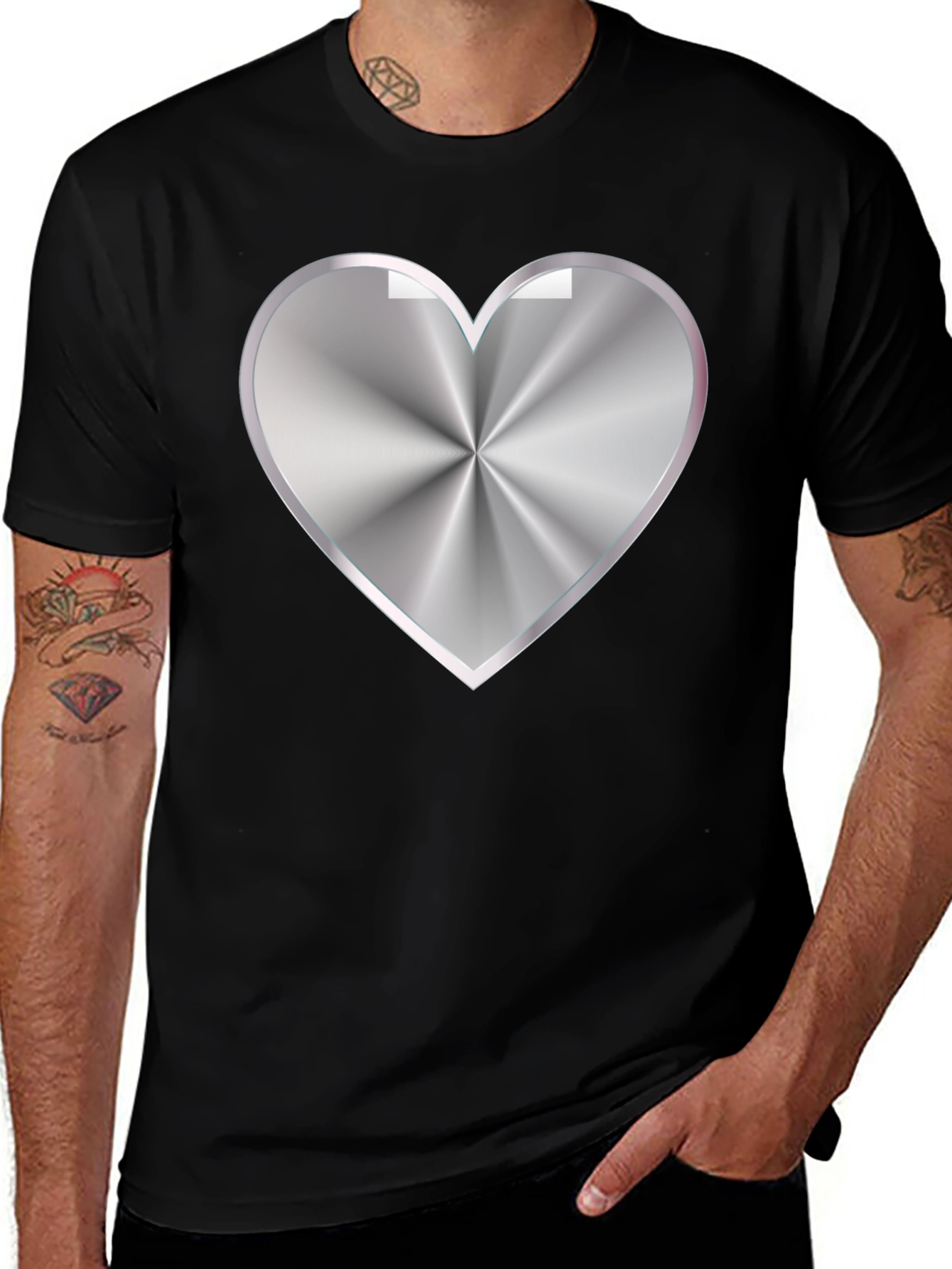 Variant 14 of Metallic Heart Graphic Black T-Shirt
