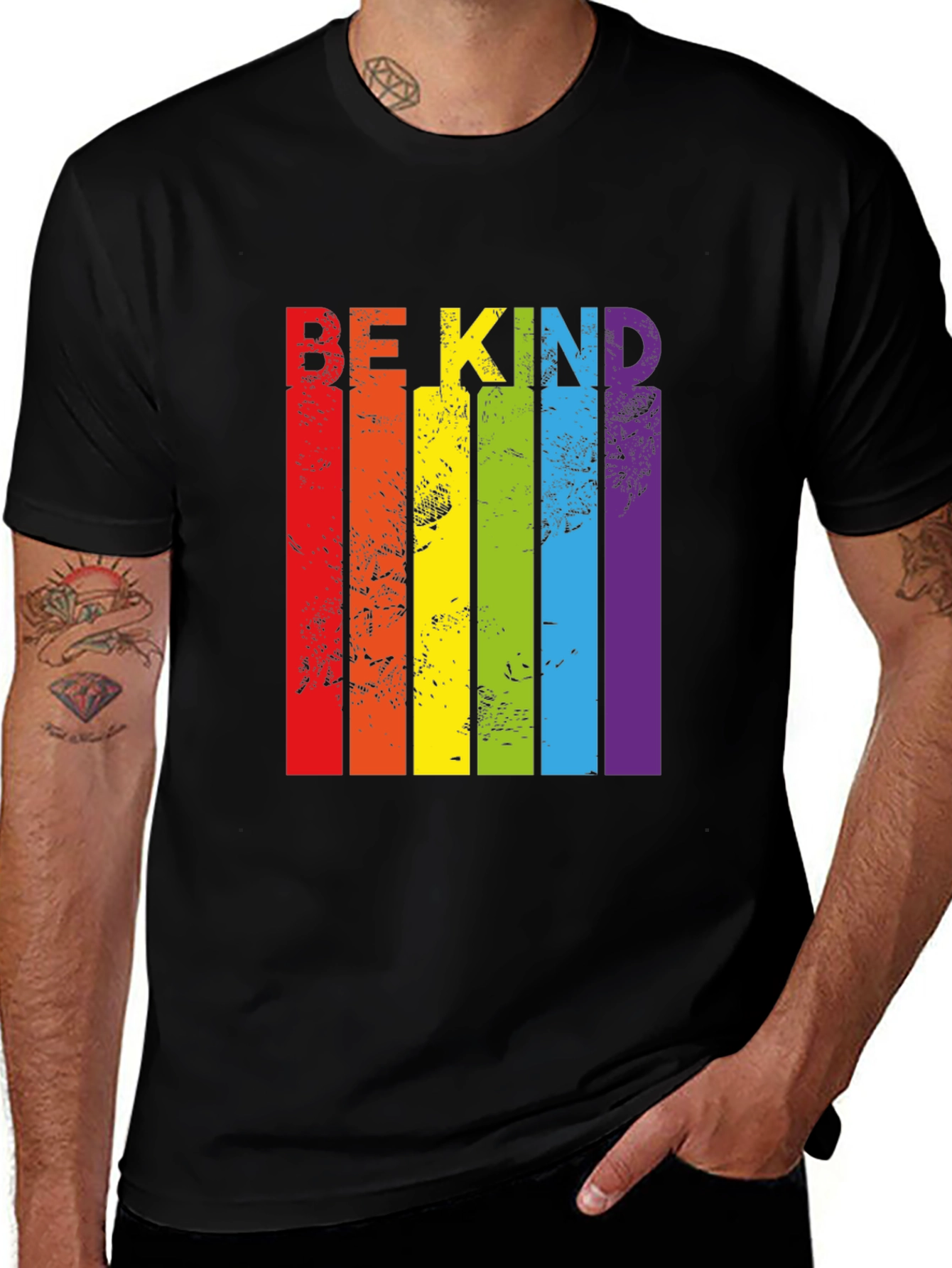 Variant 17 of Be Kind Rainbow Pride T-Shirt - Unisex Black Tee