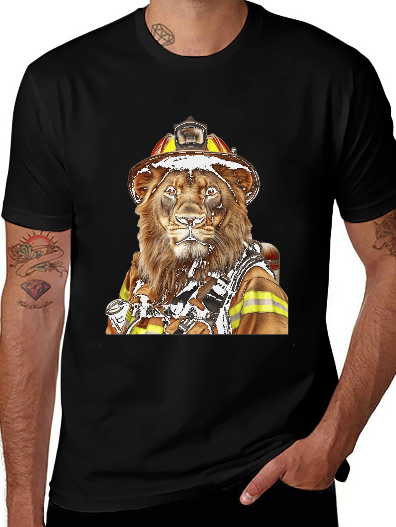 Variant 15 of Lion Firefighter Graphic Tee - Unique Design!
