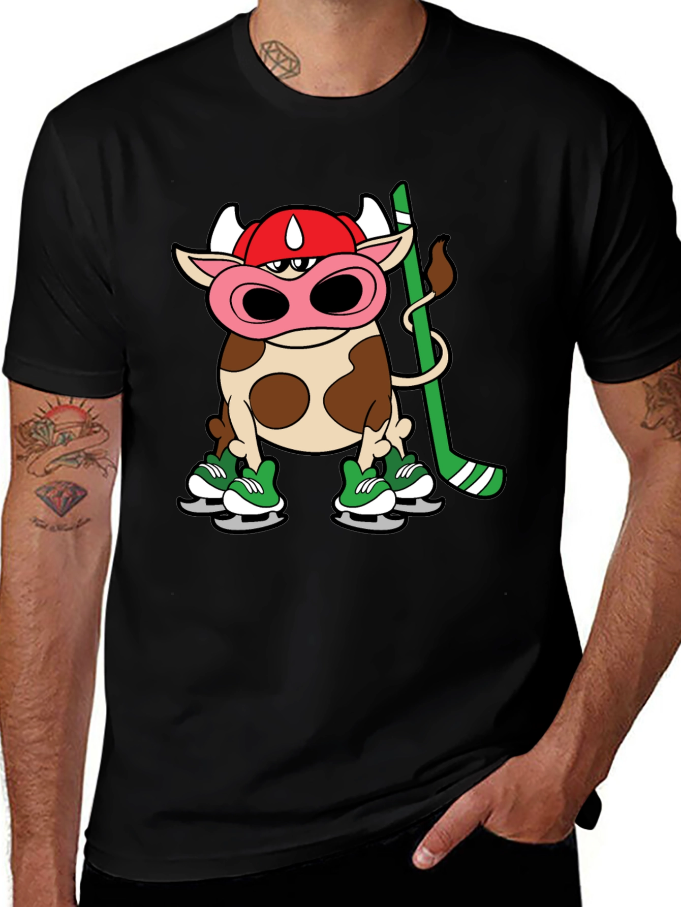 Variant 9 of Hockey Cow T-Shirt - Quirky Cartoon Design