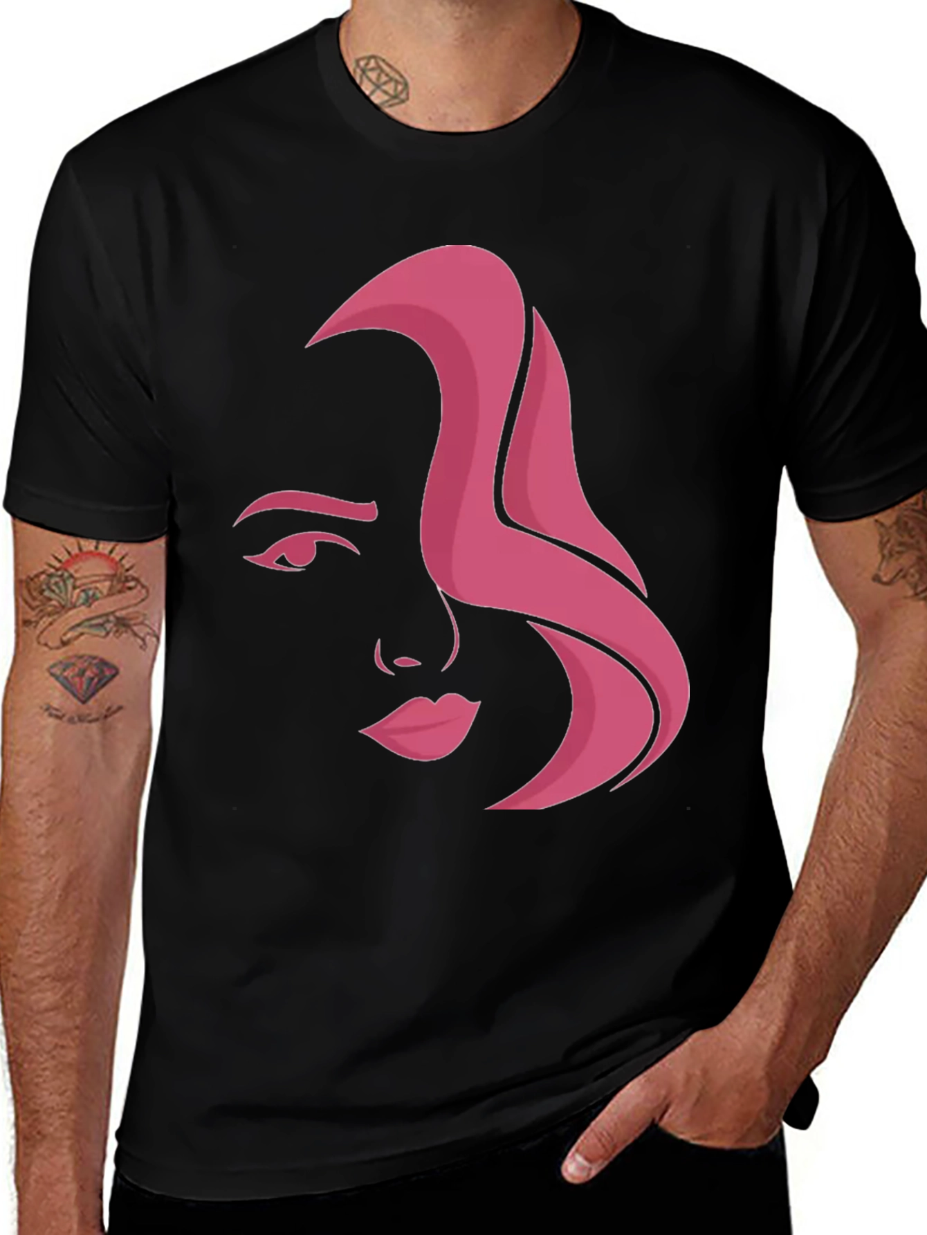 Variant 20 of Minimalist Face Graphic Tee - Black Cotton Blend