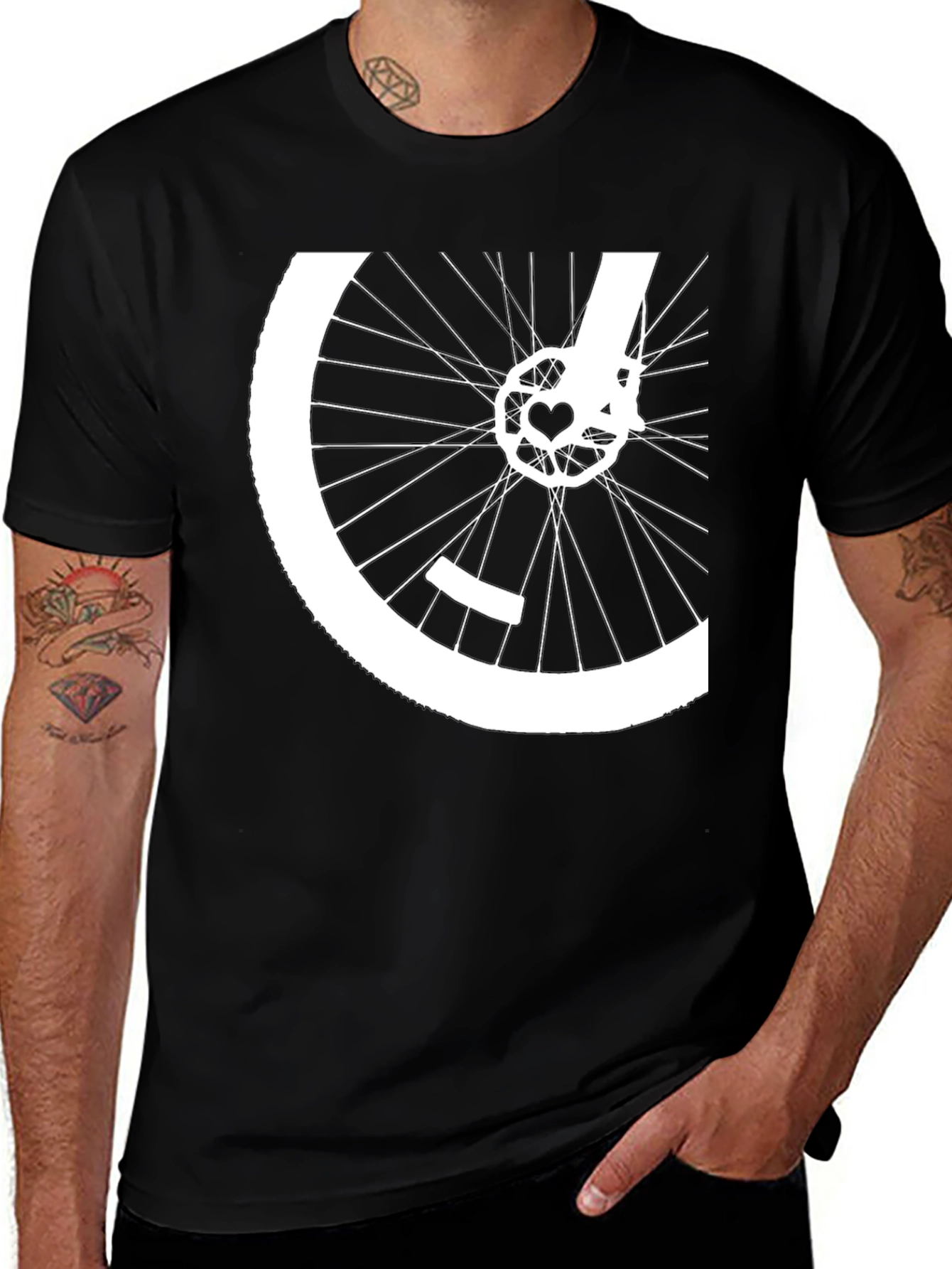 Variant 20 of Bike Wheel Heart Graphic Tee - Black Cotton Blend