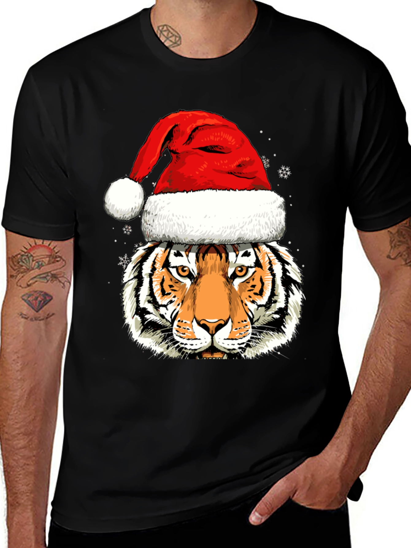 Variant 11 of Tiger in Santa Hat Graphic Tee