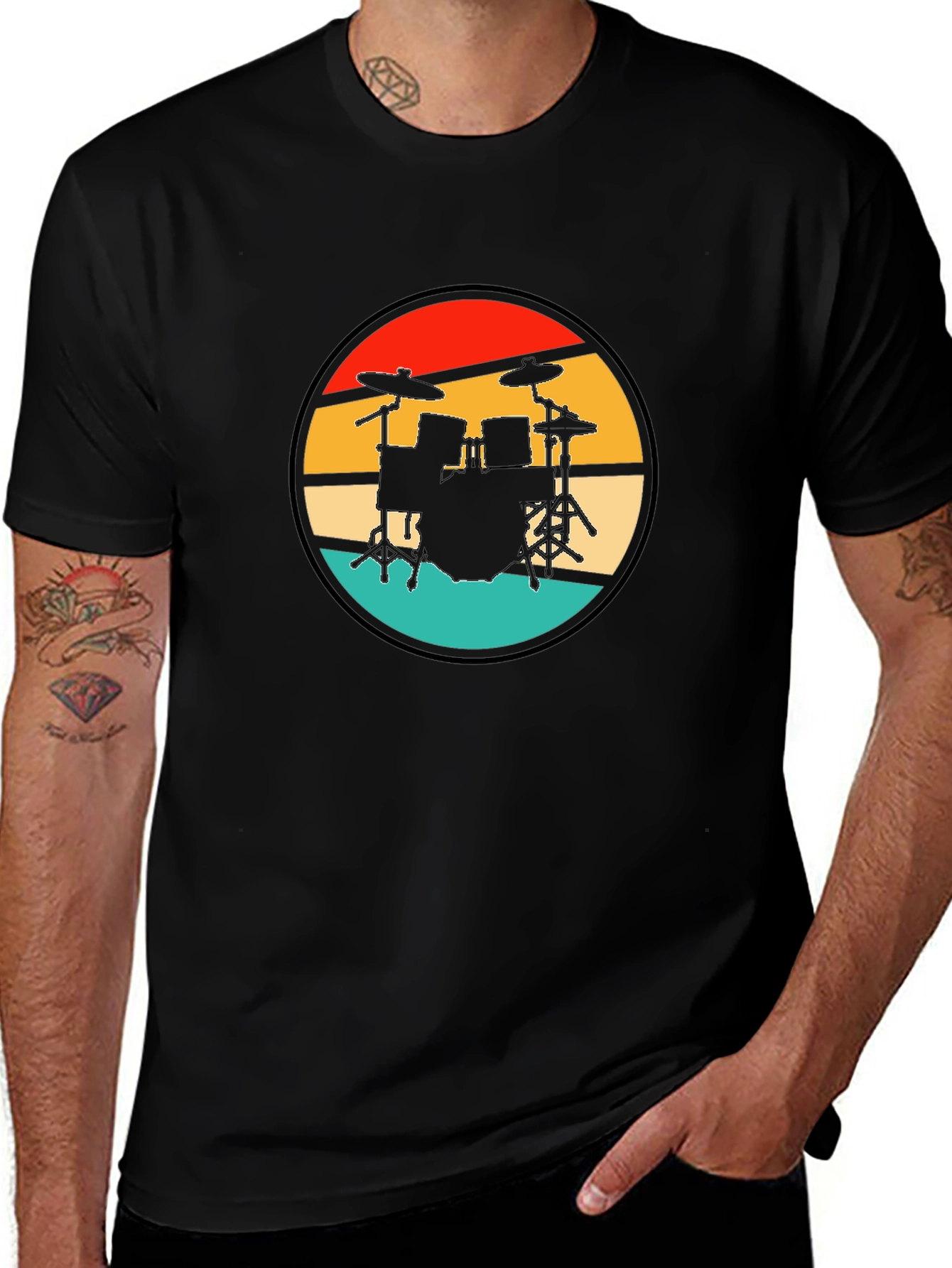Variant 7 of Retro Drum Set Graphic Tee - Black T-Shirt