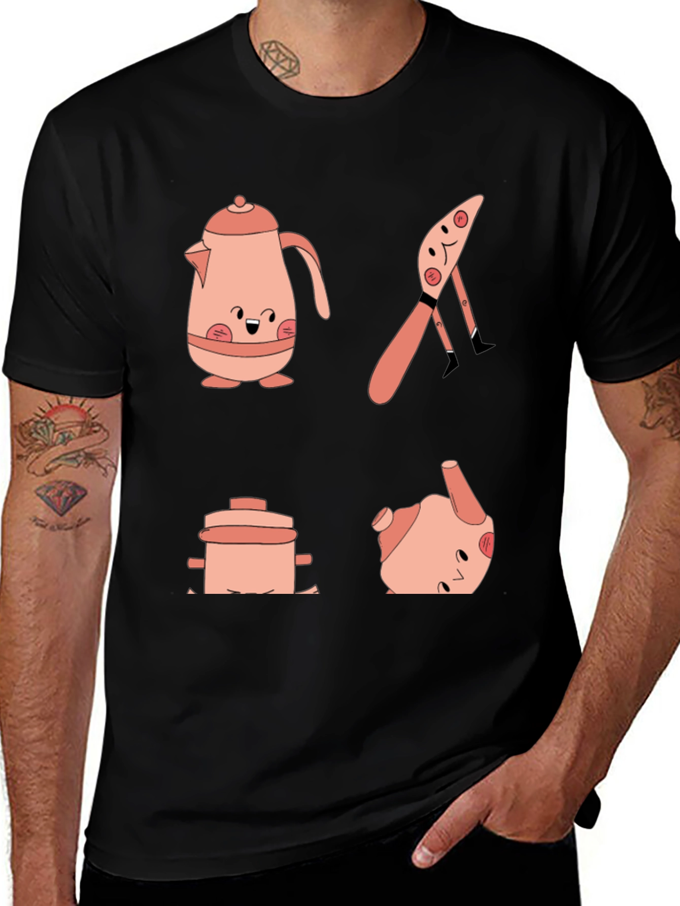 Variant 15 of Whimsical Kitchen Friends Graphic Tee - Black