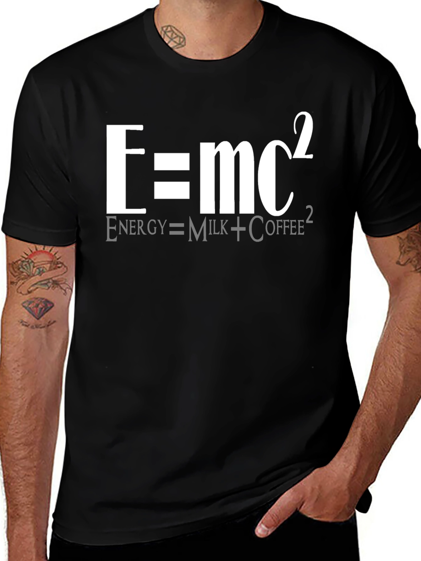 Variant 27 of E=mc² Funny Science T-Shirt - Energy Equals Milk Coffee