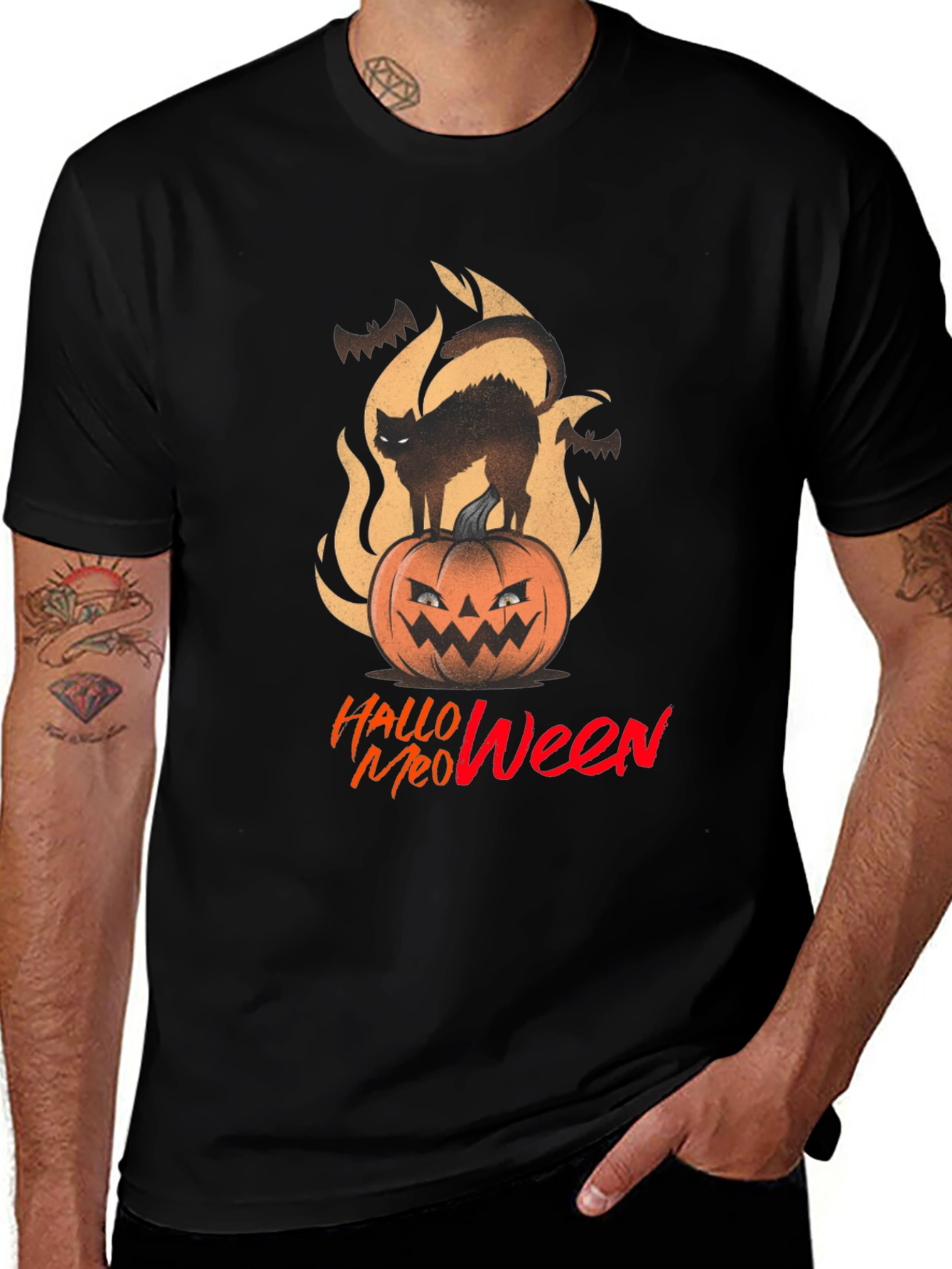 Halloween Meow T-Shirt - Spooky Cat on Pumpkin