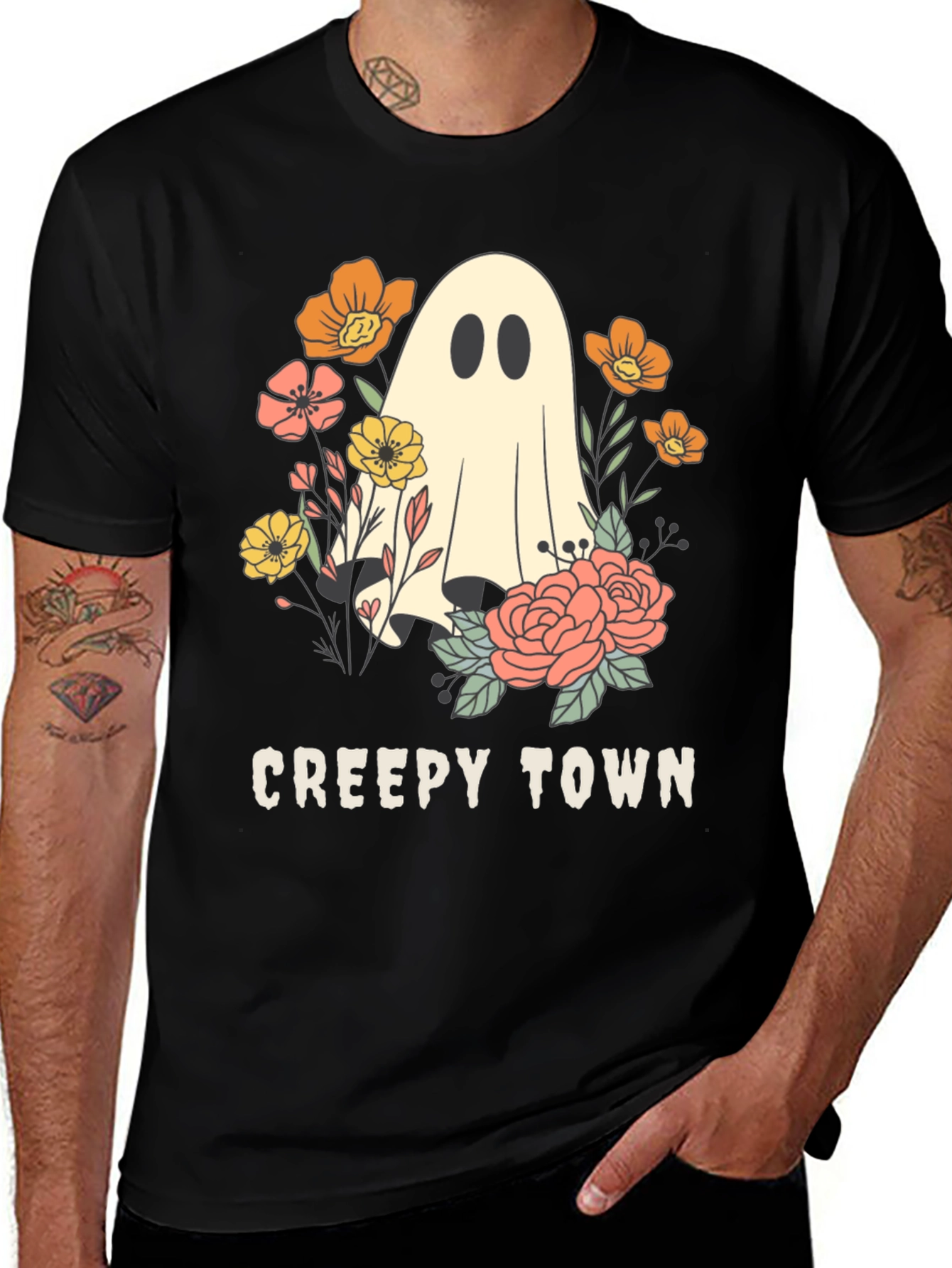 Variant 30 of Creepy Town Ghost and Floral T-Shirt