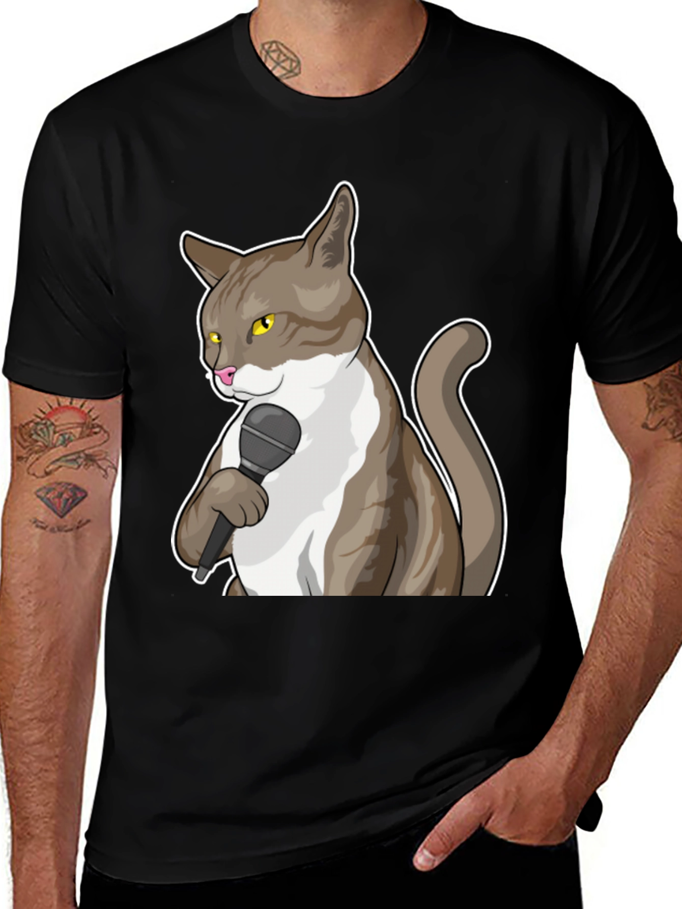 Variant 10 of Funny Cat with Microphone Graphic T-Shirt
