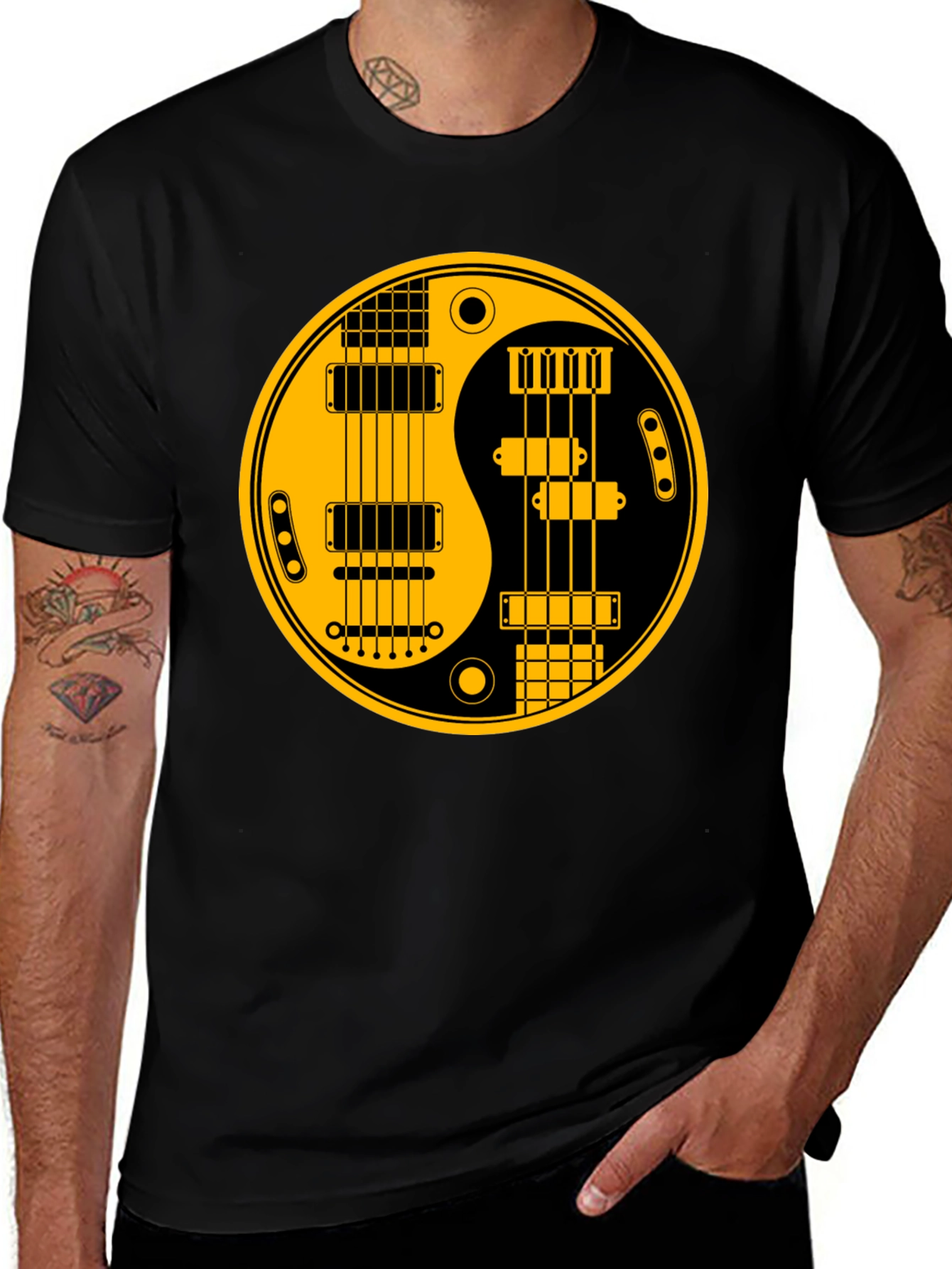 Variant 15 of Yin Yang Electric Bass Guitar Graphic T-Shirt