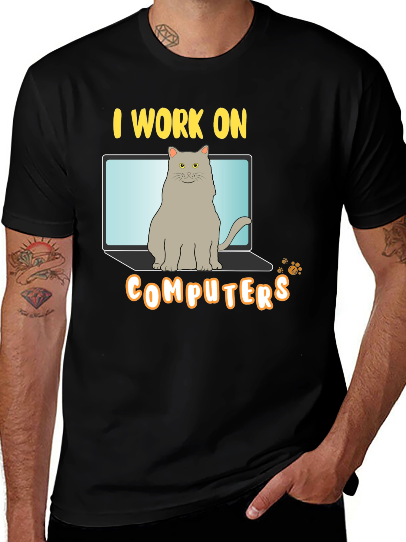I Work On Computers Cat T-Shirt
