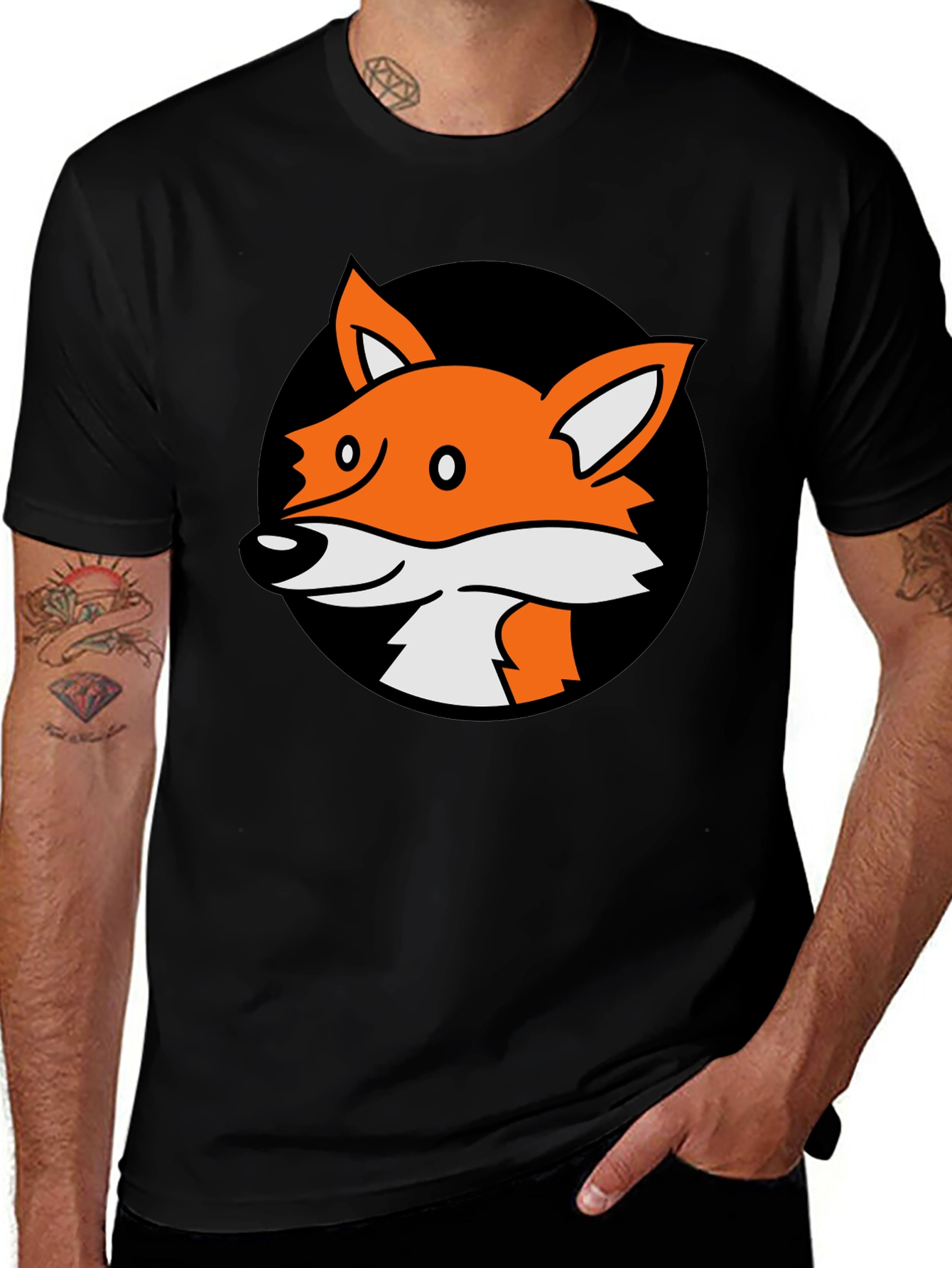 Variant 11 of Fox Graphic Black T-Shirt - Cartoon Animal Tee