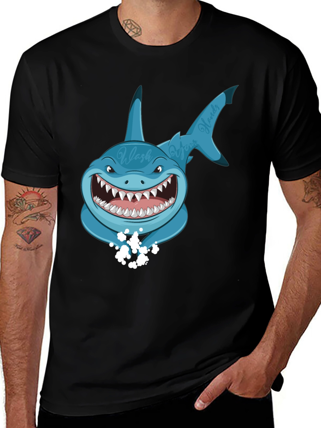 Wash Your Hands Shark T-Shirt - Funny Novelty Tee