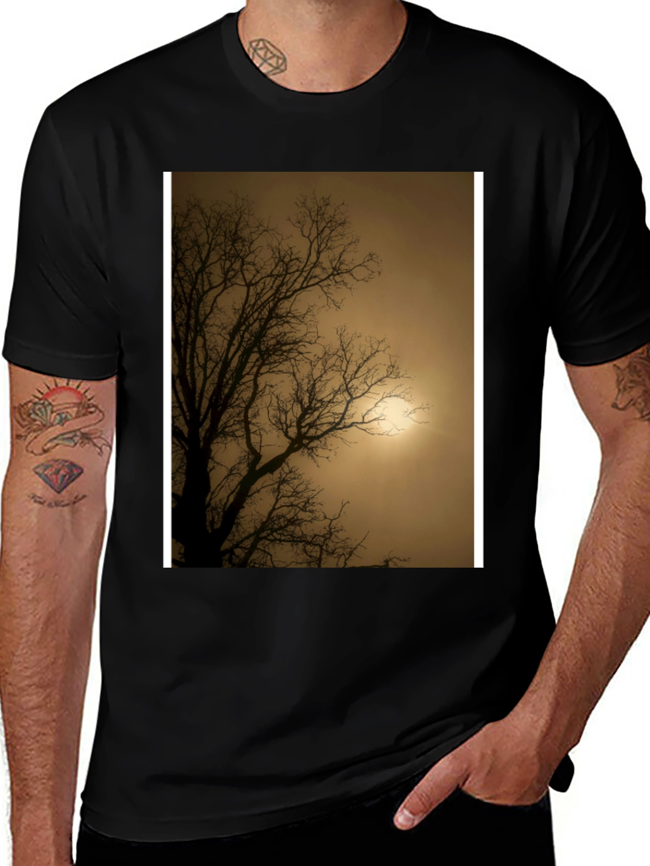 Black Eerie Tree Graphic Tee - Stylish Black Shirt main image