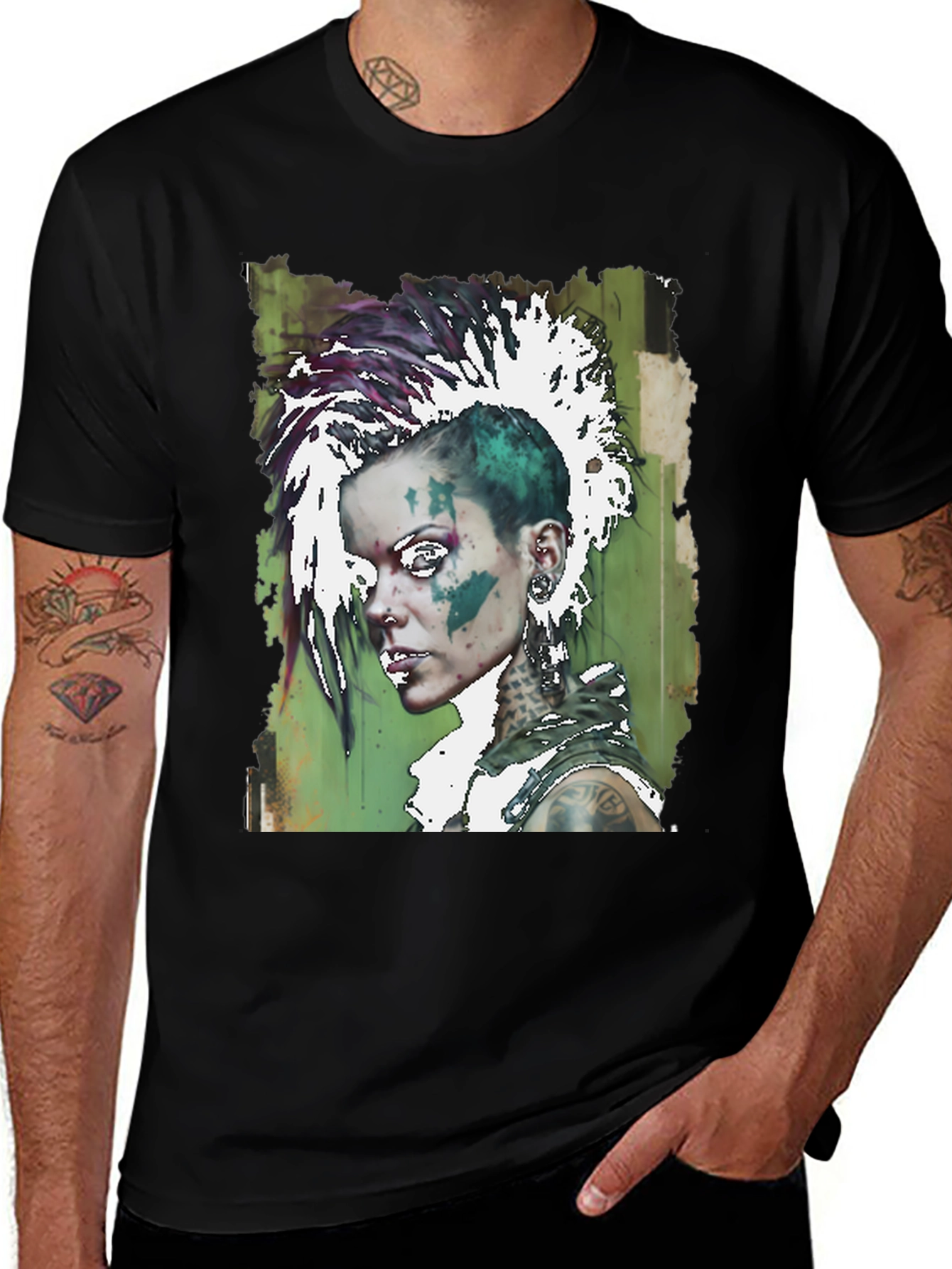 Variant 25 of Edgy Punk Portrait Graphic Tee - Black Cotton