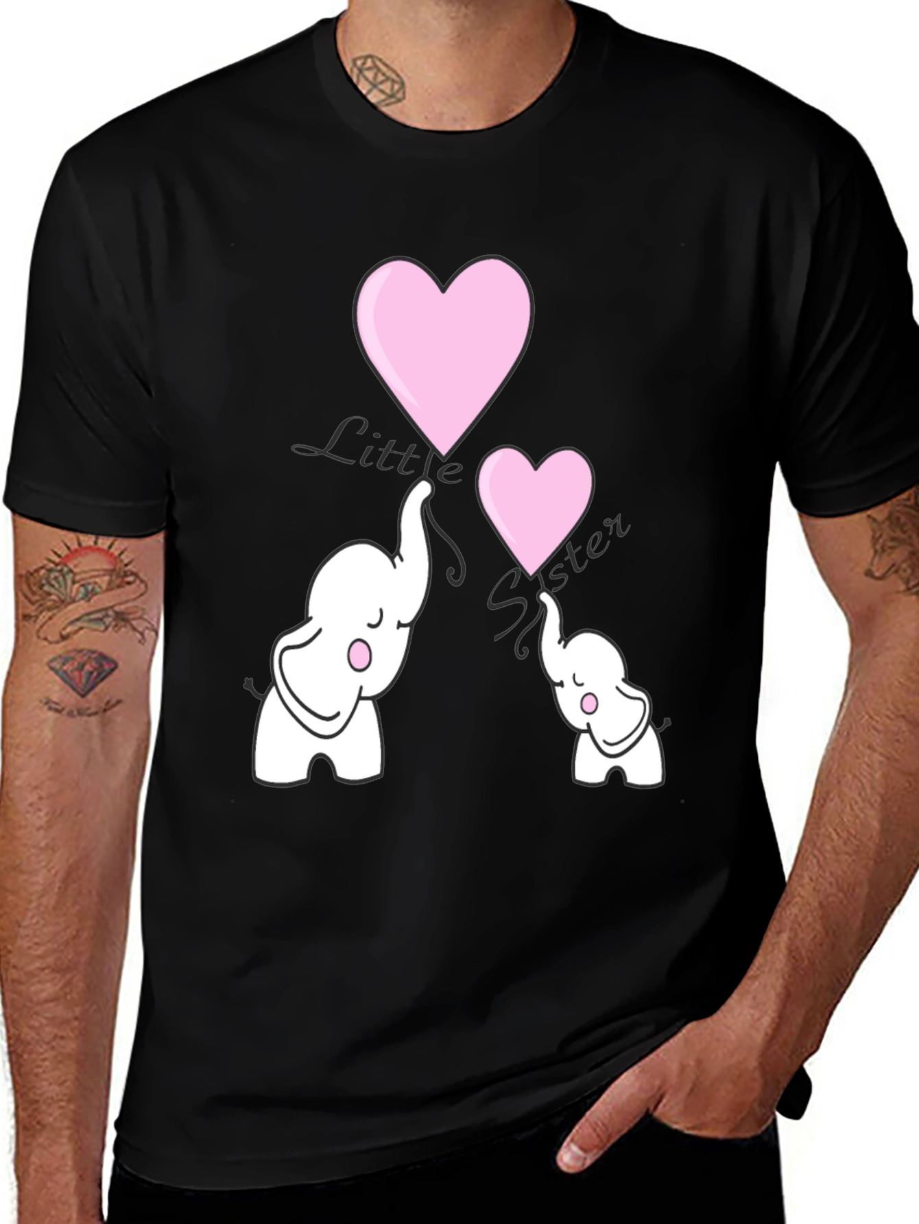 Variant 27 of Cute Elephant Heart Graphic Tee - Black
