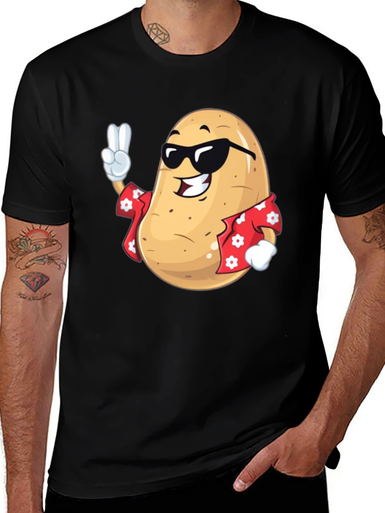 Variant 14 of Cool Potato T-Shirt - Peace Sign & Hawaiian Shirt
