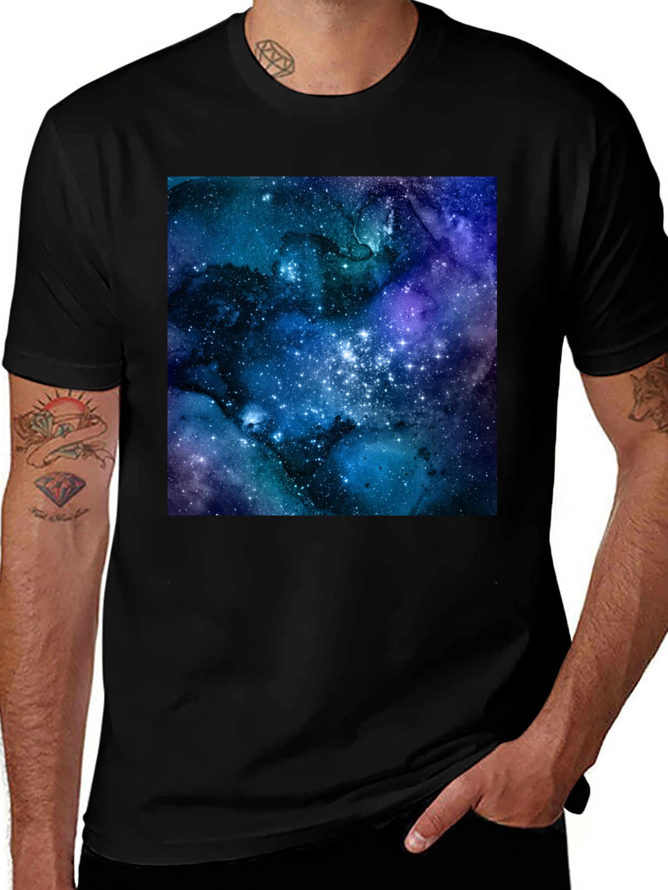 Variant 15 of Galaxy Print Black T-Shirt - Stylish Space Design