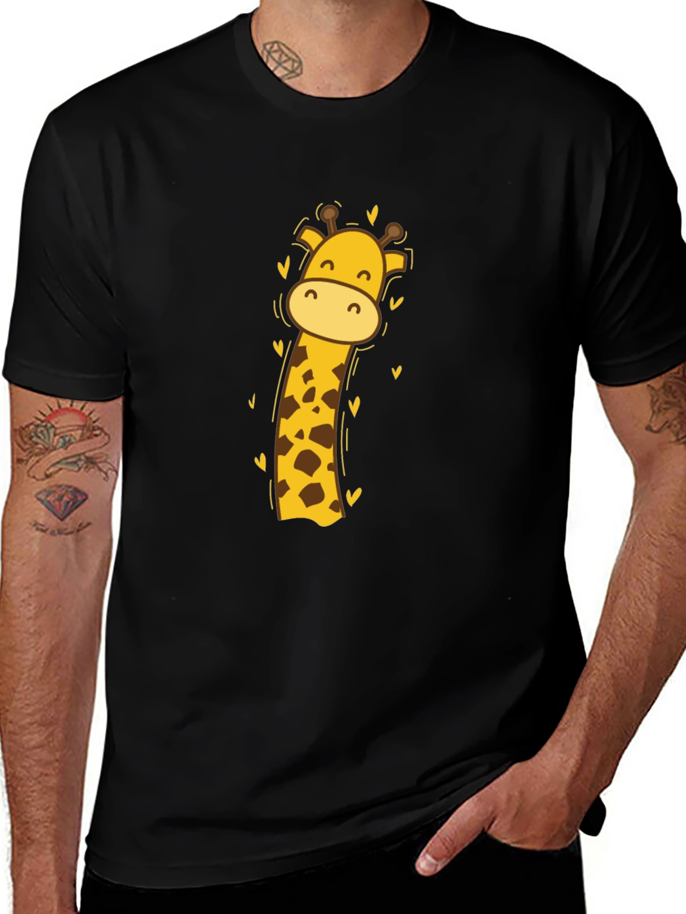 Variant 5 of Cute Giraffe Graphic Tee - Black Cotton Blend