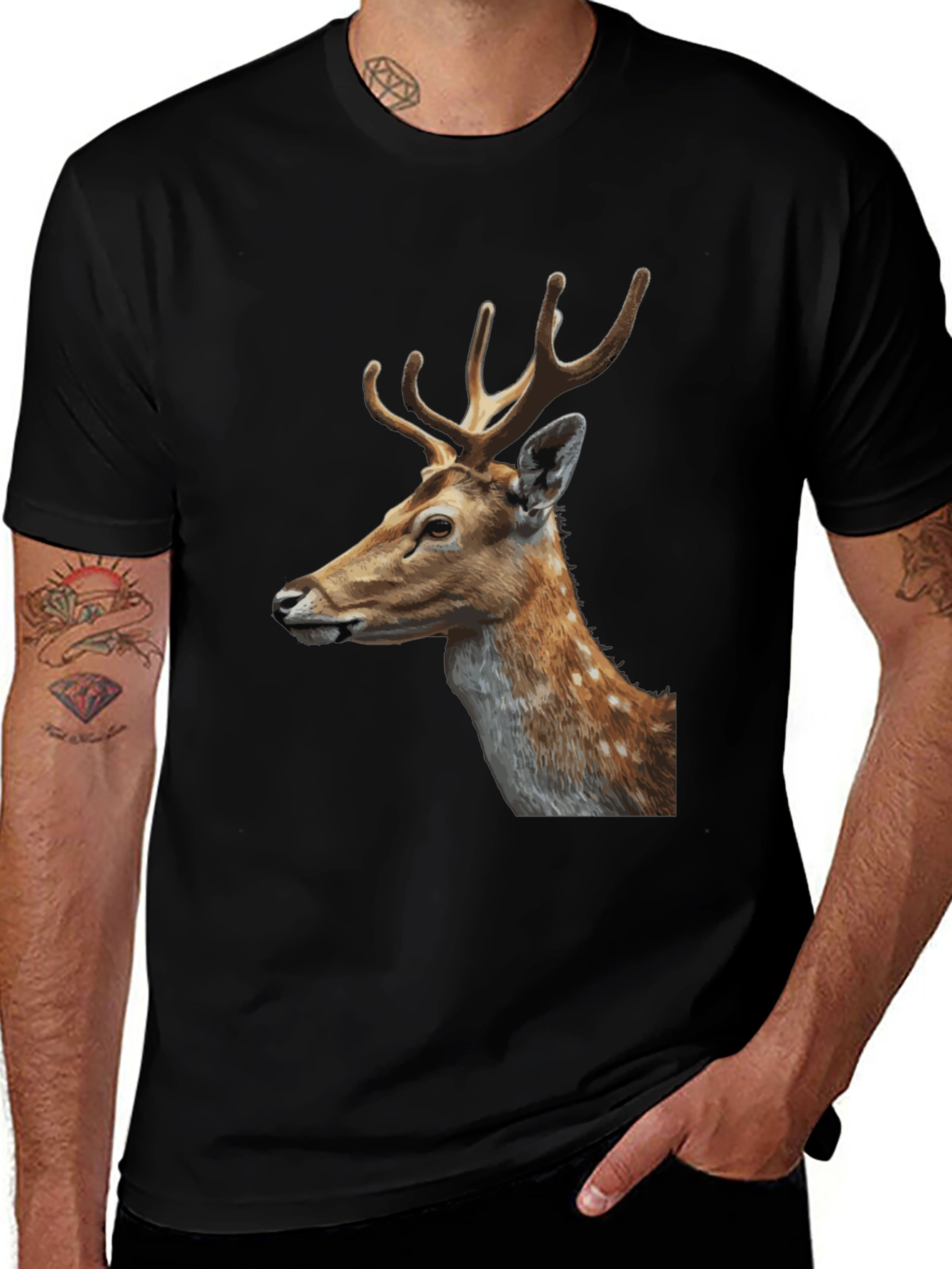 Variant 29 of Deer Graphic Tee - Stylish Men's Black T-Shirt