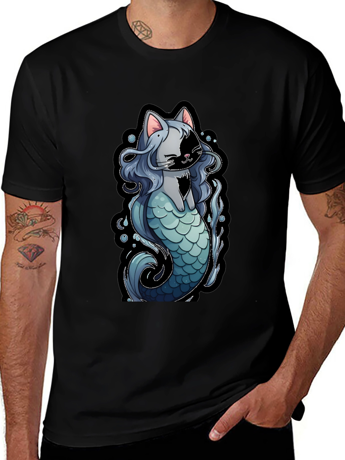 Mermaid Cat Graphic T-Shirt - Unique Design
