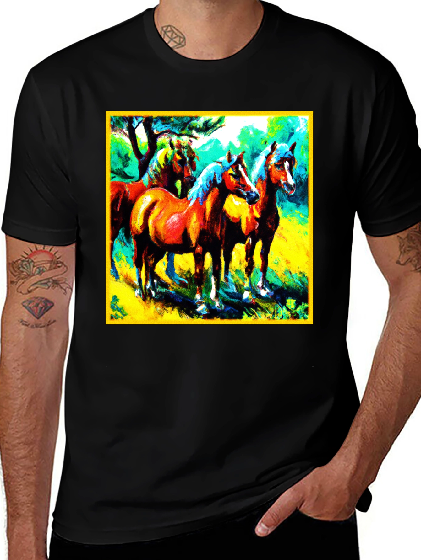Variant 4 of Horse Painting Graphic Tee - Men's Black T-Shirt