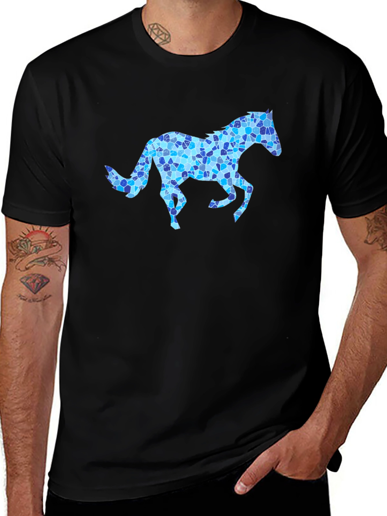 Variant 24 of Horse Mosaic Graphic Black T-Shirt
