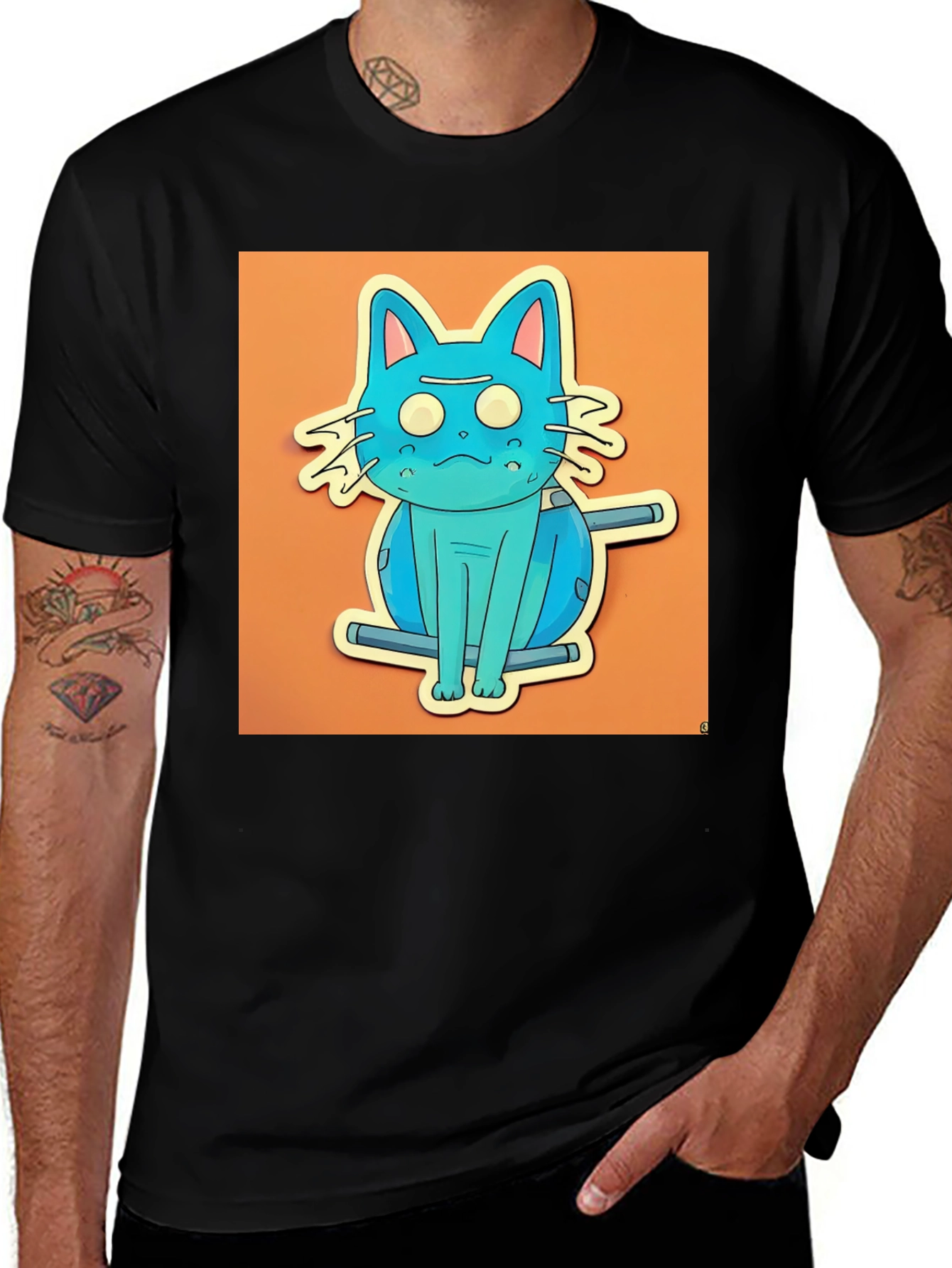 Variant 24 of Blue Cat T-Shirt - Funky Cartoon Style