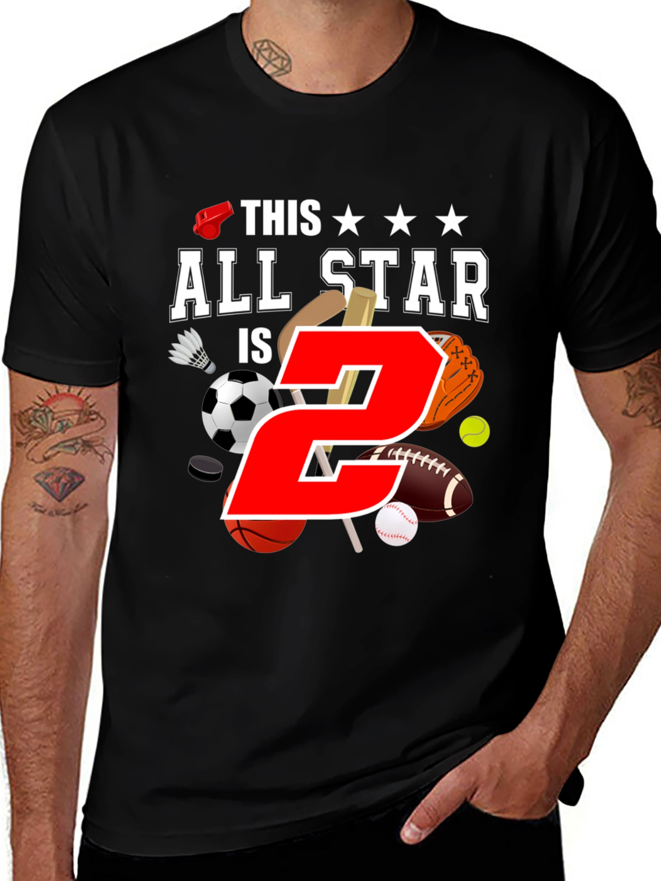 All Star Sports 2nd Birthday Black T-Shirt