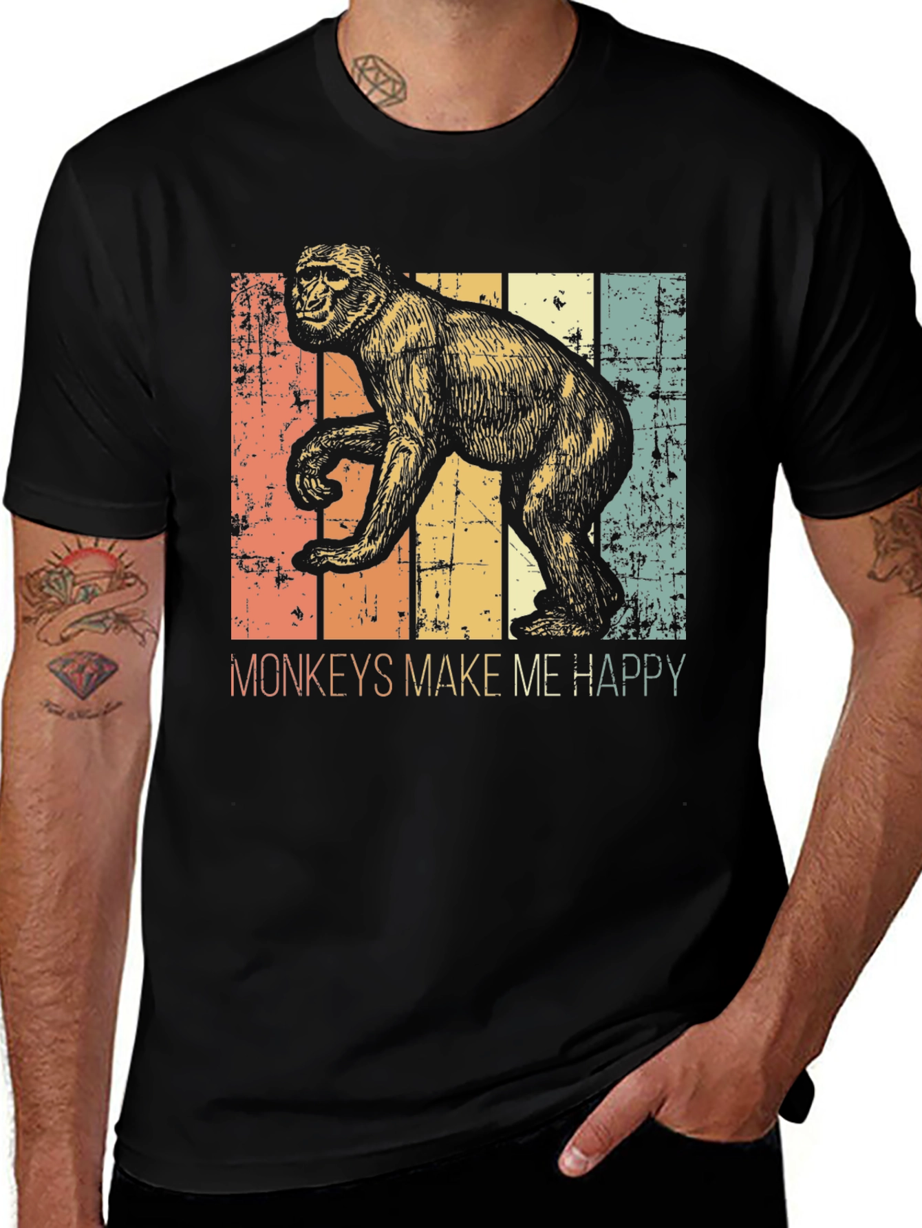 Variant 22 of Vintage Monkeys Make Me Happy Graphic Tee