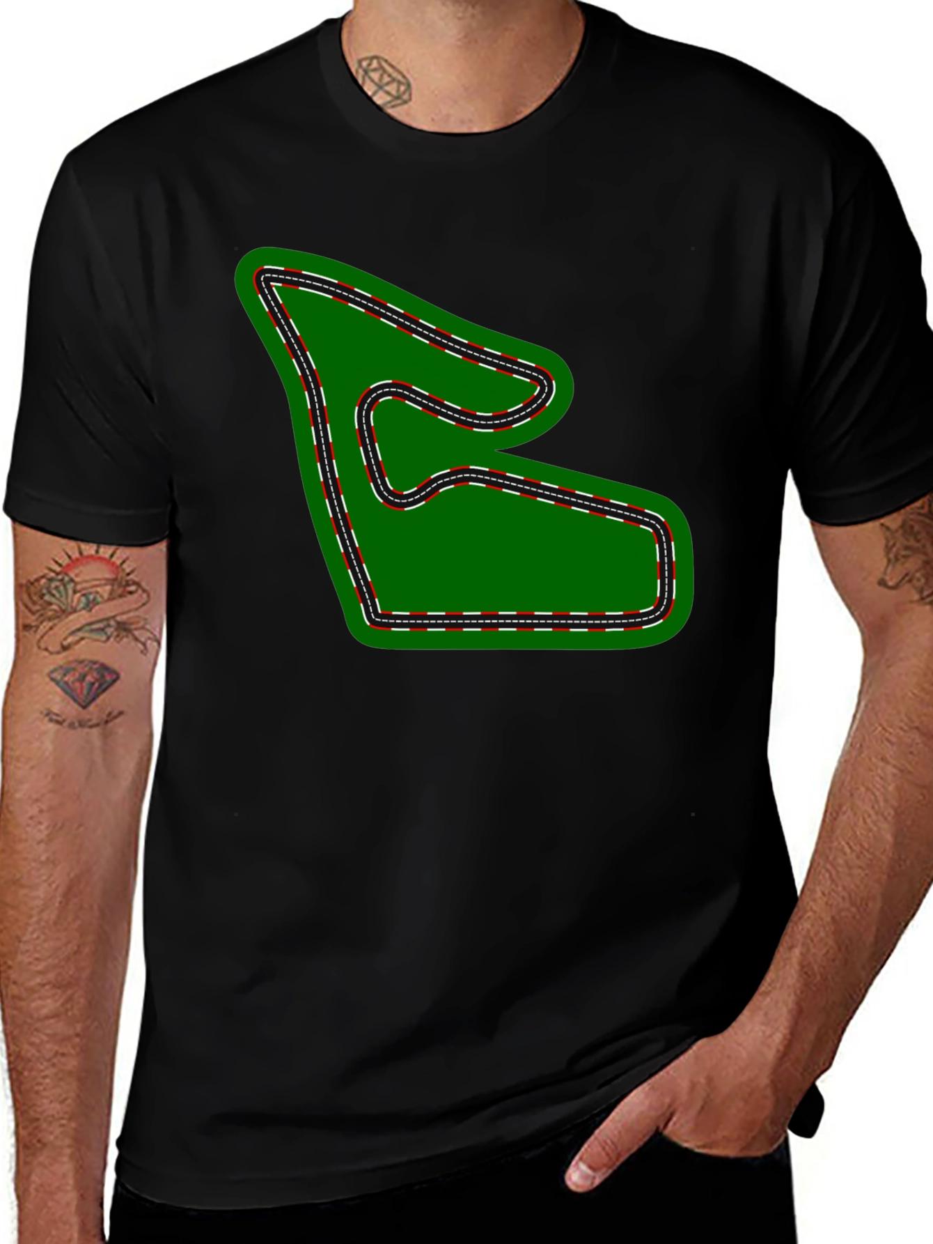 Variant 20 of Race Track Graphic Tee - Black Cotton T-Shirt