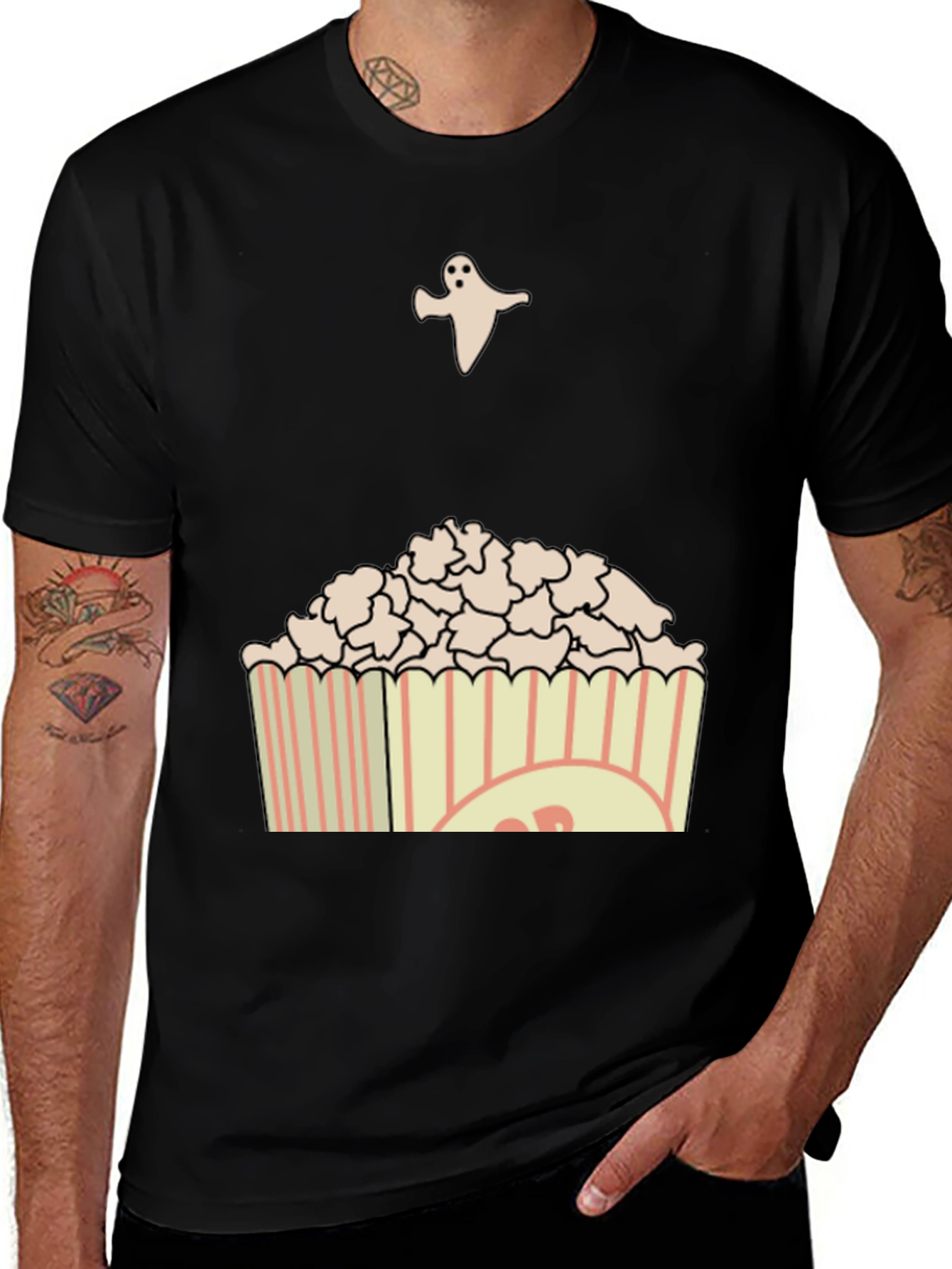 Variant 27 of Popcorn Ghost Graphic Tee - Spooky Movie Night Shirt