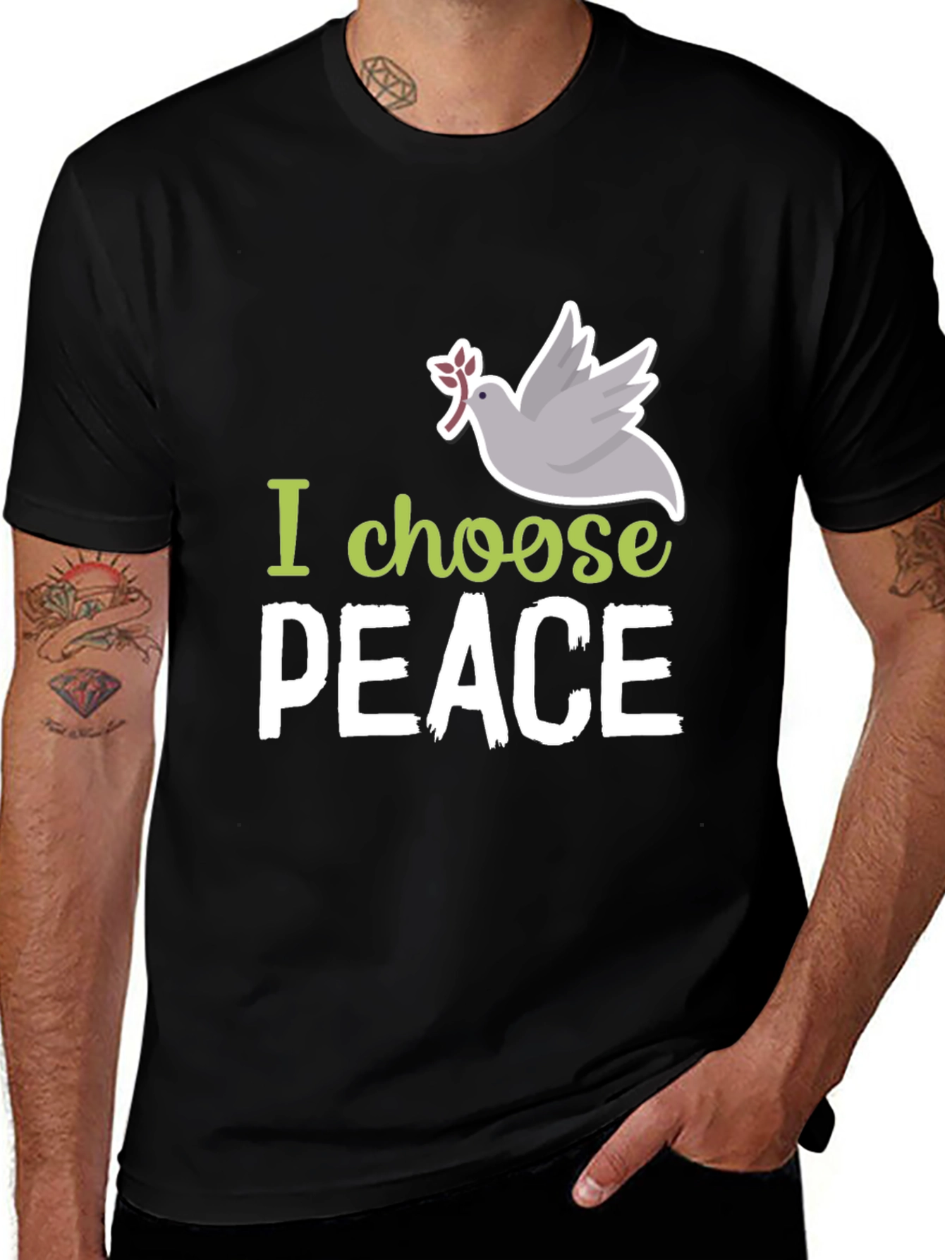 Variant 12 of I Choose Peace Dove Graphic Black T-Shirt